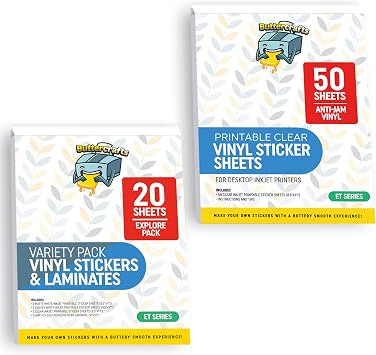 Clear Printable Vinyl Sticker Paper 50 Sheets + Printable Vinyl Sticker Paper Sample Pack for Epson Printers