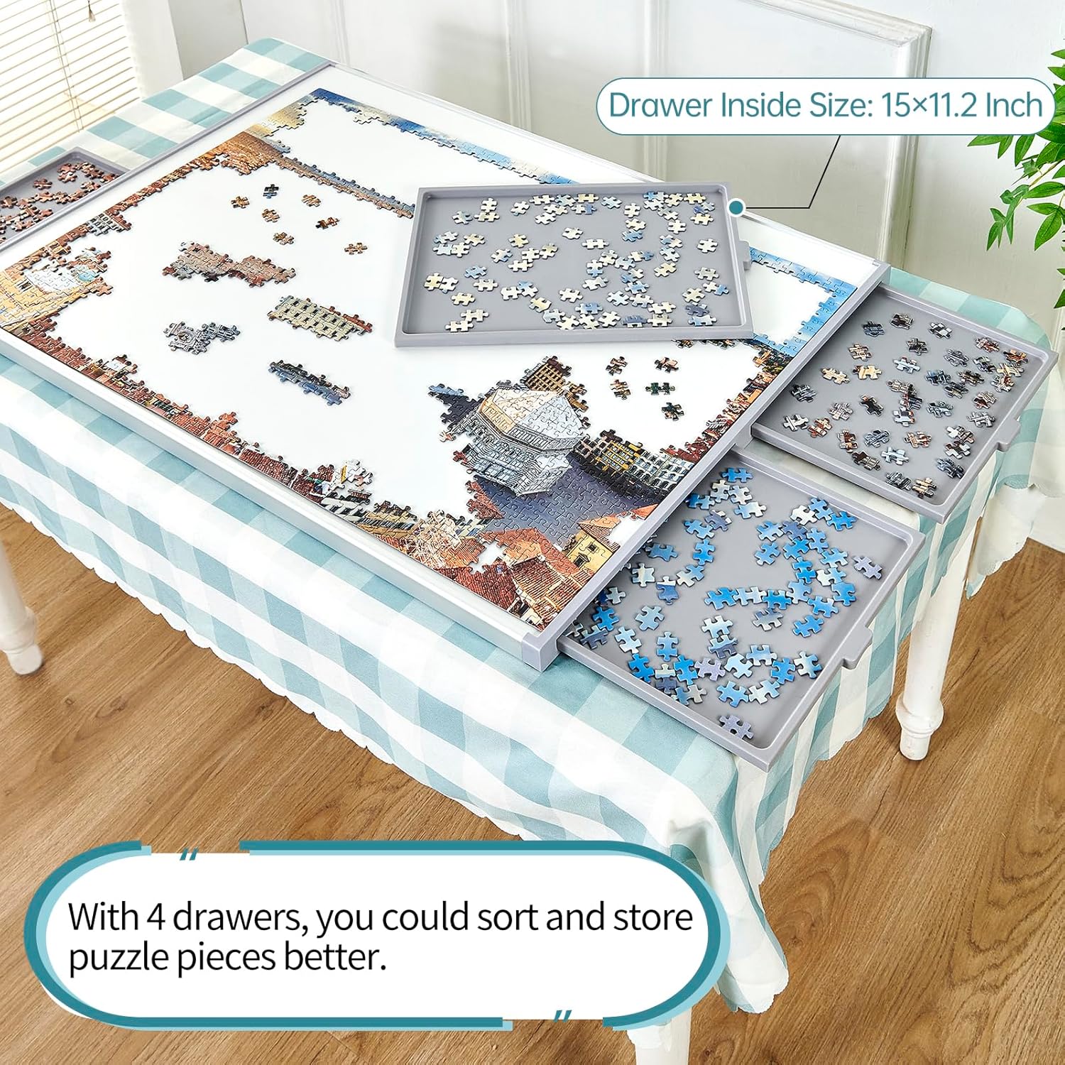 1500 Piece Non-Wooden Jigsaw Puzzle Board with 4 Drawers, Portable Puzzle Table for Adults, Work Surface 35×26 Inch, 4.7 KG Lightweight Design