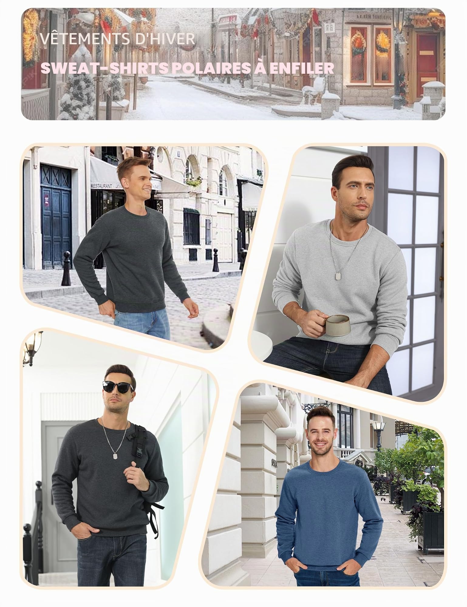 MAGCOMSEN Sweat-shirt d'hiver en polaire pour homme - Pull de sport chaud à manches longues avec col rond