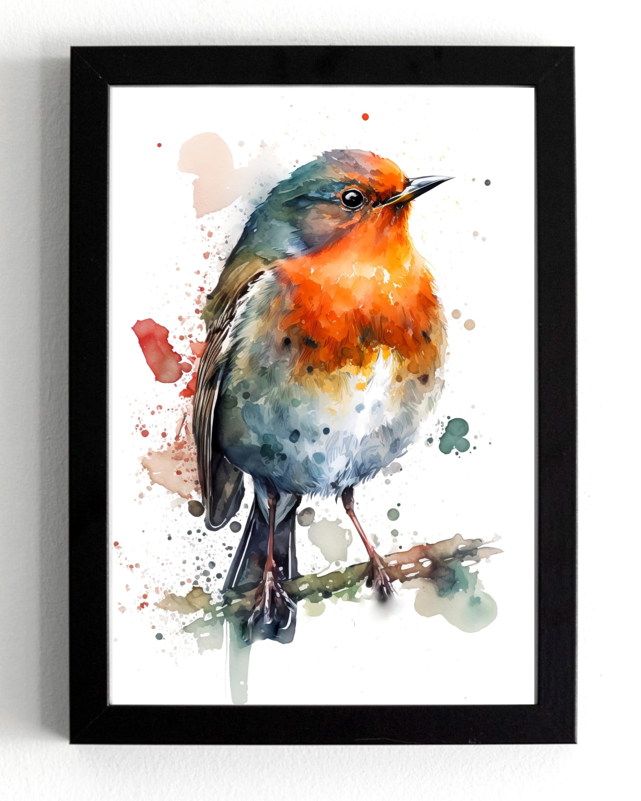 Impression murale rouge-gorge aquarelle format A5 encadrée pour déco nature - 4