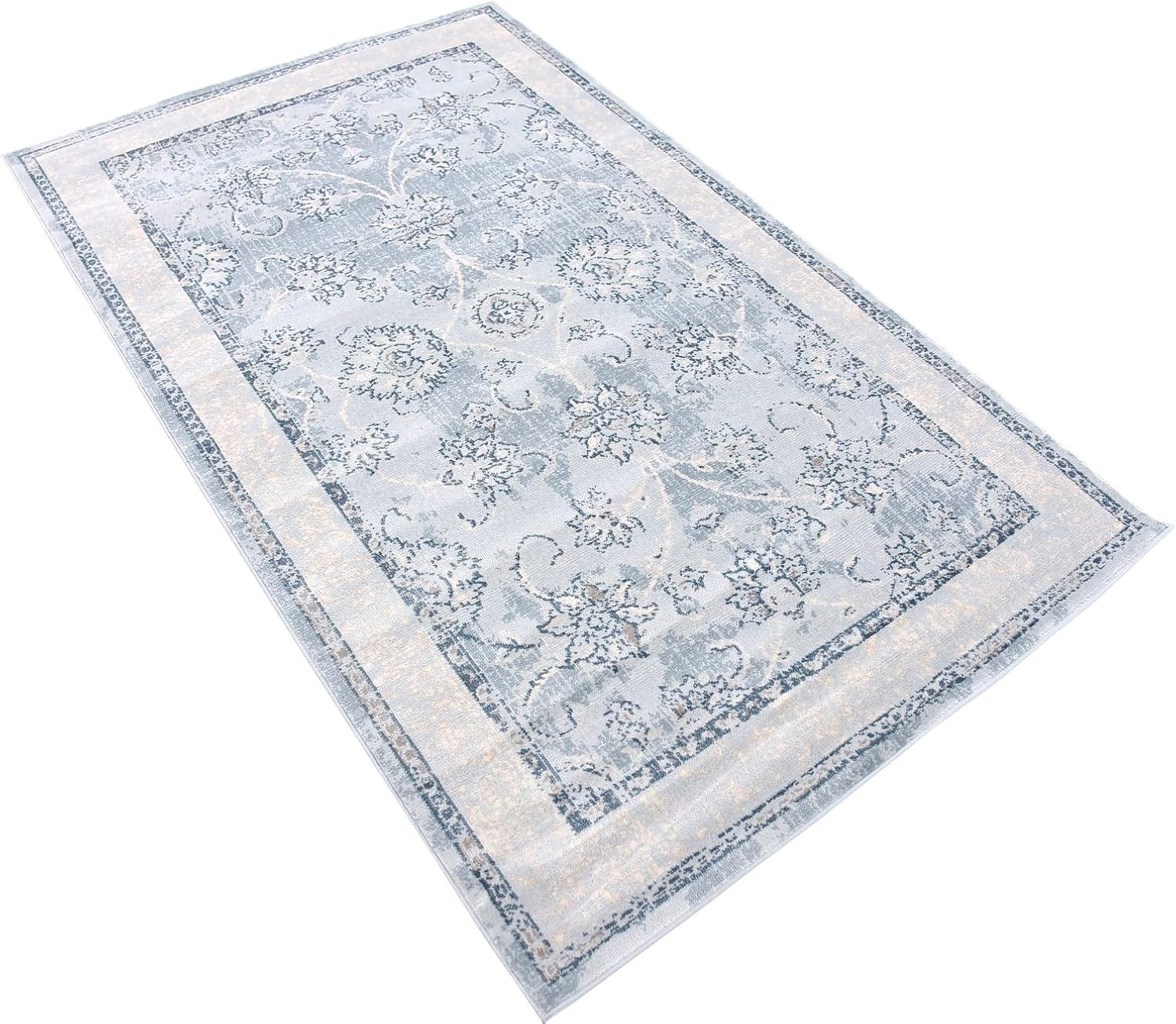 Unique Loom Paris Collection Pastel Tones Traditional Distressed Light Blue Area Rug (3' 3 x 5' 3)