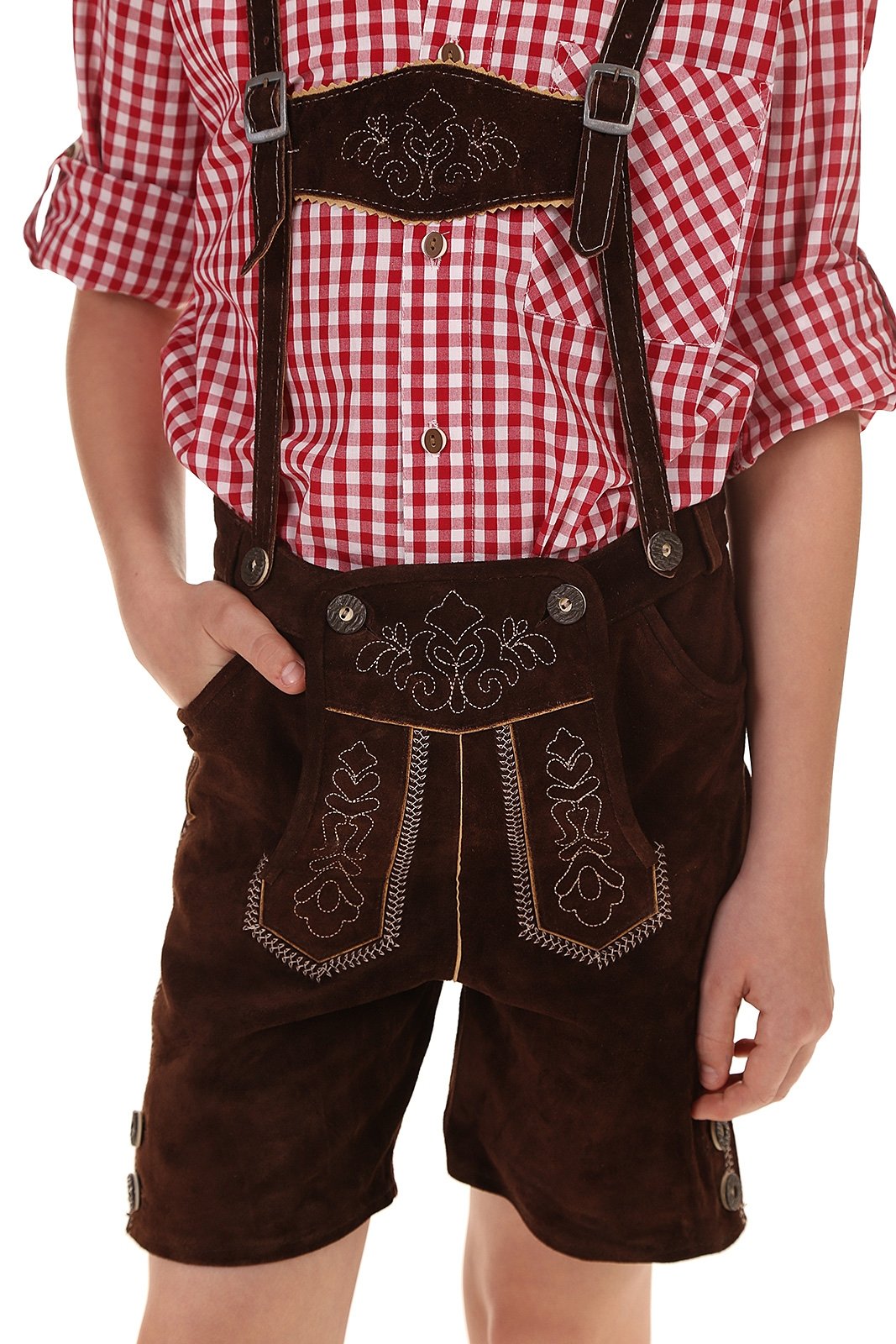 Isar-Trachten Niños Piel Pantalón Corto 55810 dunkelbr
