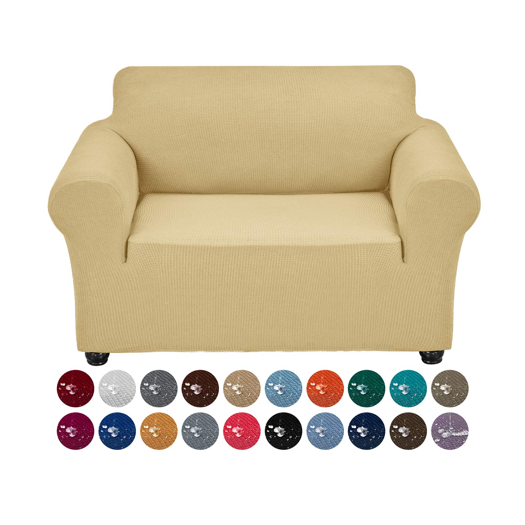 Joccun Stretch Chair Couch Cover,1-Piece Water Repellent Sofa Slipcover Spandex Jacquard Fabric Sofa Covers with Elastic Bottom,Washable Furniture Protector for Dogs,Cats,Kids(Armchair,Champagne)