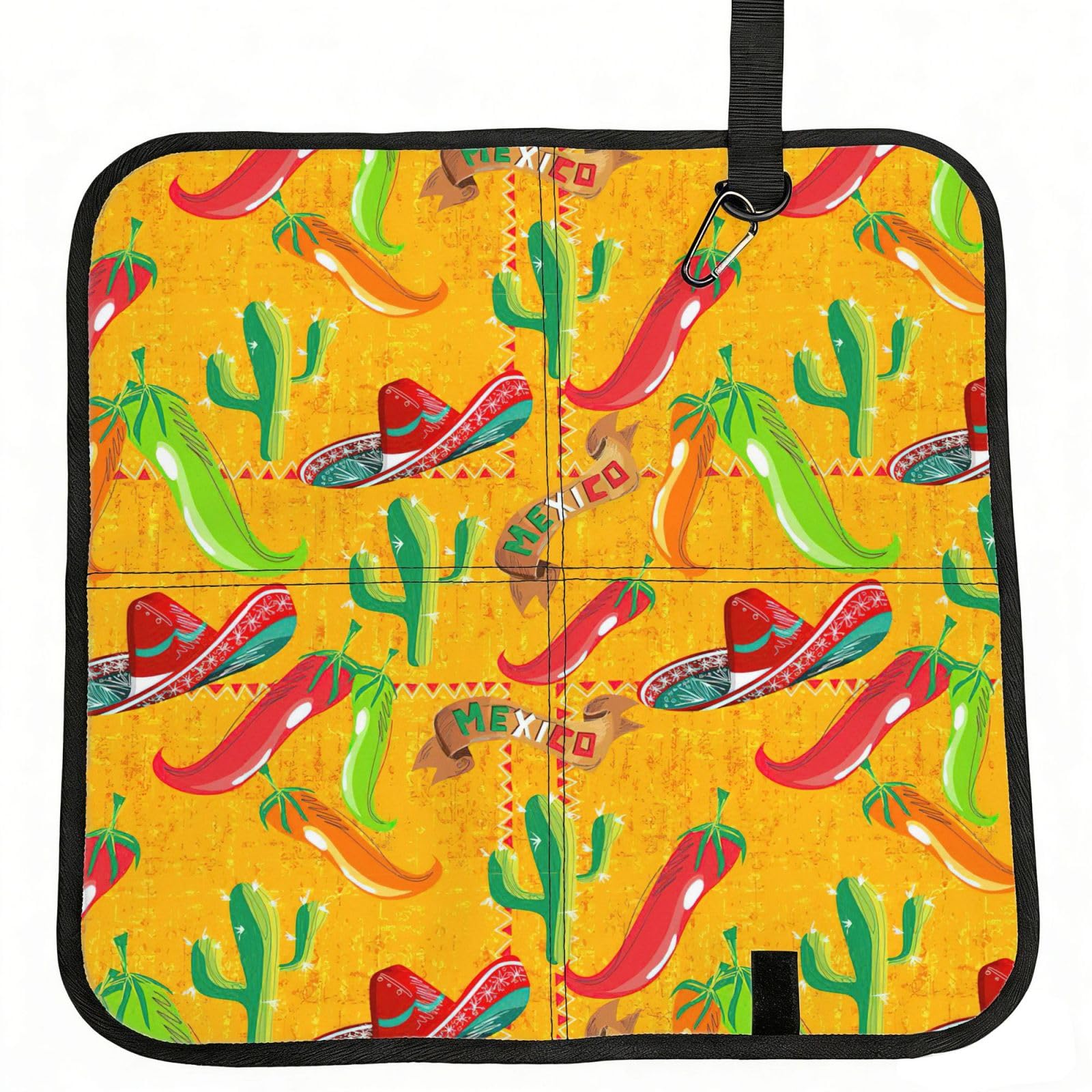 OKFSTY Cactus Hat And Chili Pepper Print Fold Away Seat Cushion Portable Outdoor Pad Polyester Bleacher Bench Mat Travel Picnic Pad