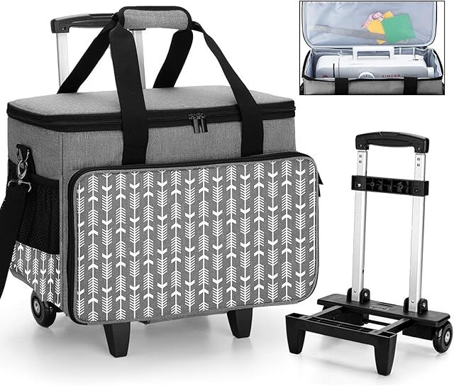 Yarwo Sewing Machine Trolley Bag on Wheels, Detachable Rolling Sewing Machine Bag with Bottom Support Board for Most Standard Sewing Machine and Accessories