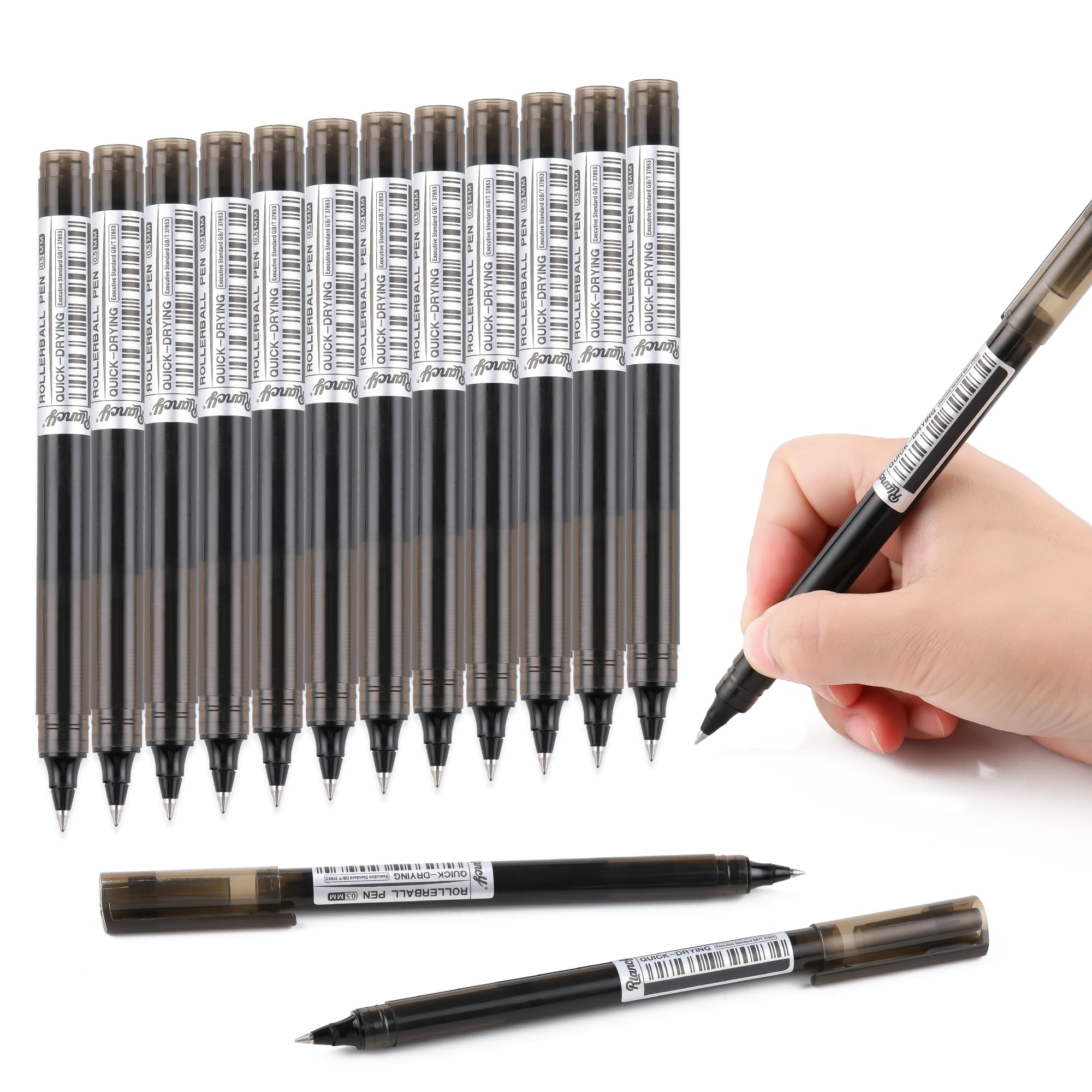 USUAL Gel Pens 12 Black Gel Ink Pens 0.5mm Liquid Ink Rollerball Pen Cute Fine Point Smooth Writing Quick-Drawing Pen for Journaling Back-to-School