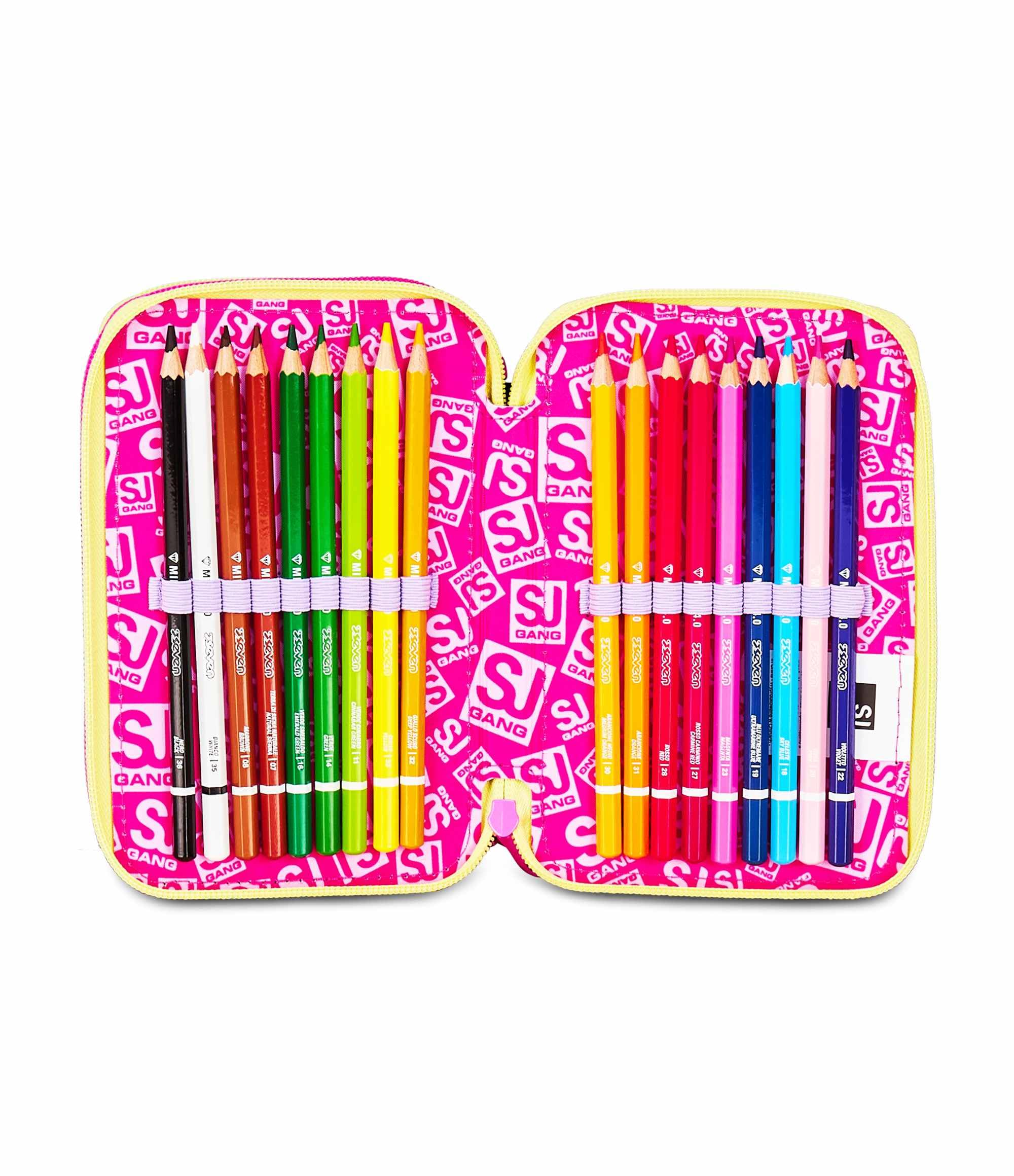 Astuccio Scuola 3 Zip Fucsia Arancio Portapenne Triplo Scomparto Completo