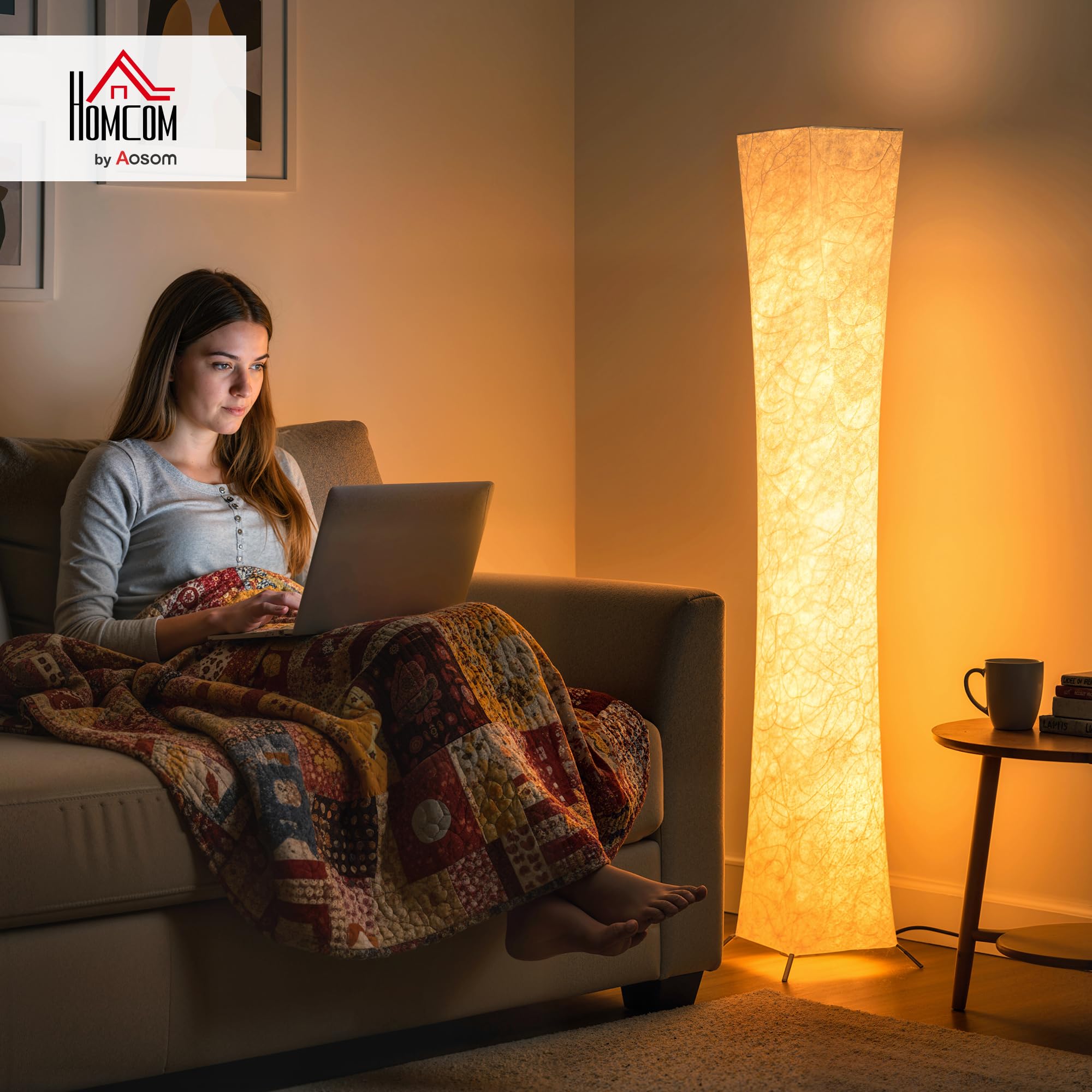 HOMCOM LED Lampa stojąca do salonu ściemn. z kloszem papier. ciepła biel