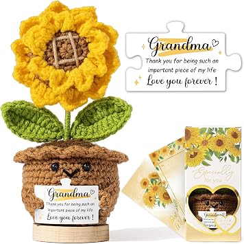 Mothers Day Best Grandma Gifts, Nana Birthday Gifts for Grandma from Granddaughter Grandchildren Grandkids, Unique Grandmother Mothers Day Nana Gift Set, Emotional Support Positive Crochet Sunflower