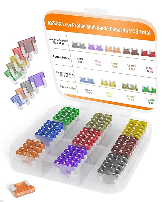 Low Profile Mini/APS, ATT/Car Fuse Assortment Kit, 45 Pieces, LPM Automotive Blade Fuse, 9 Current Ratings - 2A/ 3A/ 5A/ 7.5A/ 10A/ 15A/ 20A/ 25A/ 30A