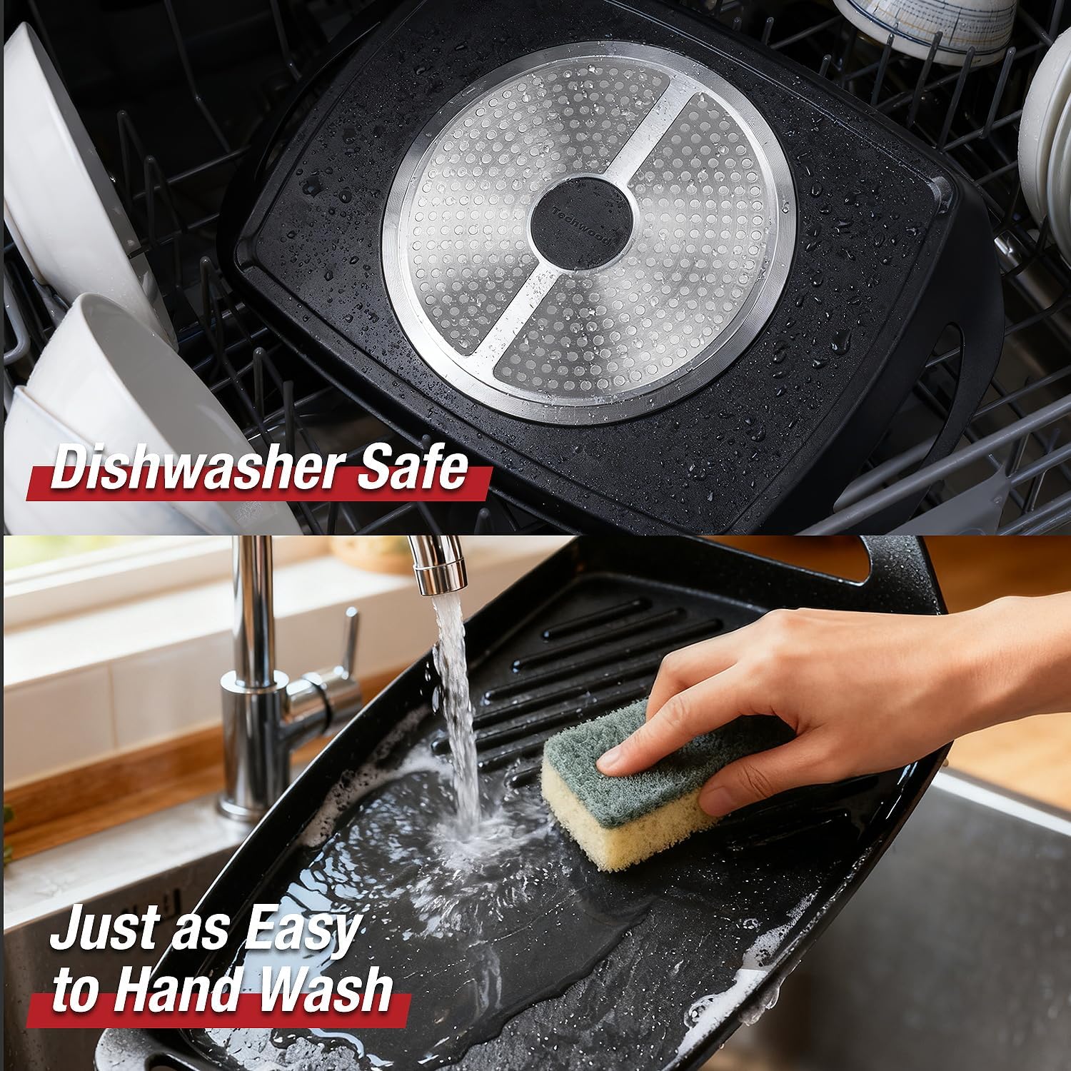 Techwood Stove Top Griddle Pan – Flat & Grill Sides, 17"X11" Nonstick Griddle/Grill Pan for Indoor/Outdoor Cooking, Dishwasher Safe, Use on Stove, Induction Cooktop, Oven, Campfire, or Gas Grill