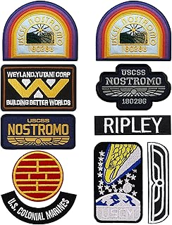 【Iron On/Hook & Loop】 10 PCS USCSS Nostromo Patches Ellen Crew Ripley Halloween Alien Movie Costume Embroidered Patches Set