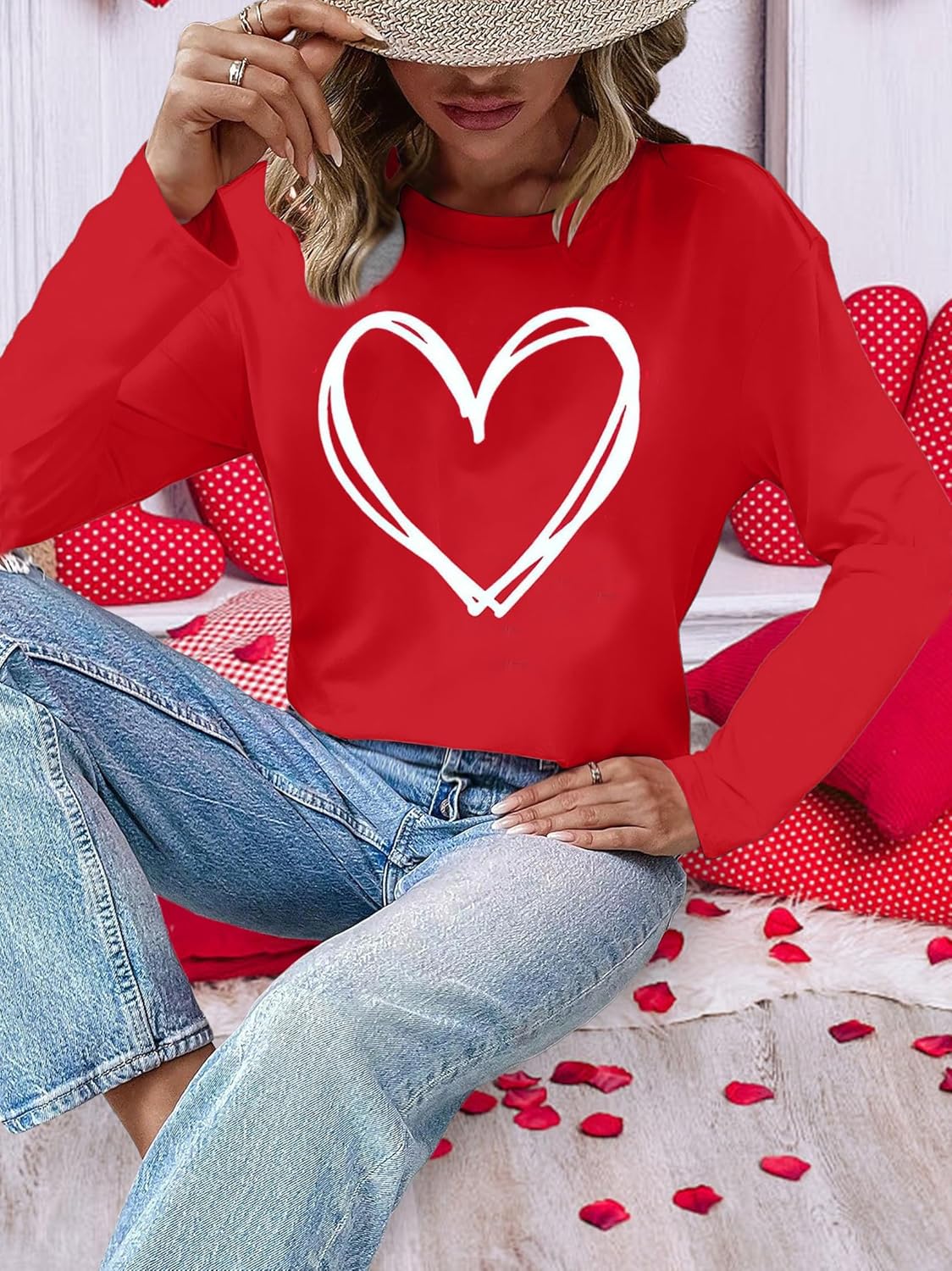 Womens Love Heart Raglans T-Shirts Casual Long Sleeve Valentine's Day Graphic Tees Tops - Image 5