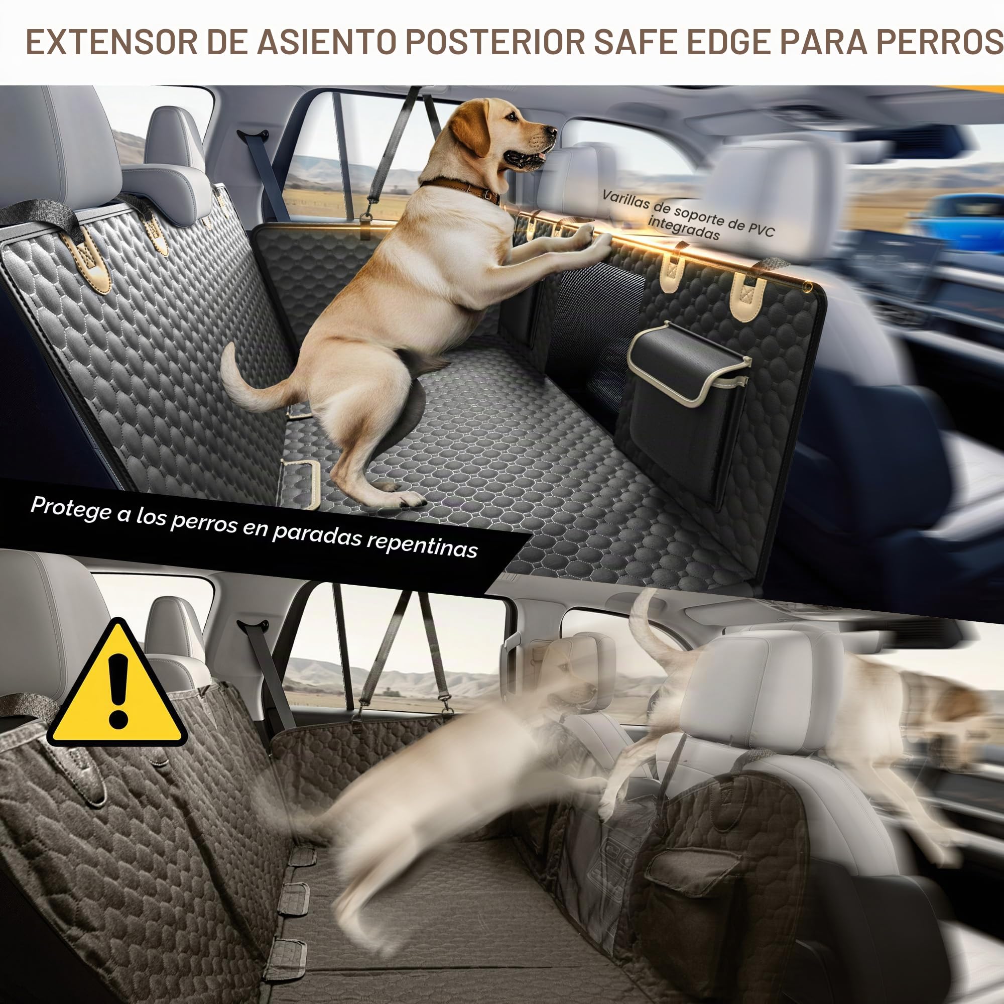 Extensor de asiento trasero para perros, soporte de varillas de PVC y funda de asiento de coche de parte inferior dura para perros, funda de asiento de coche resistente para asiento trasero, hamaca