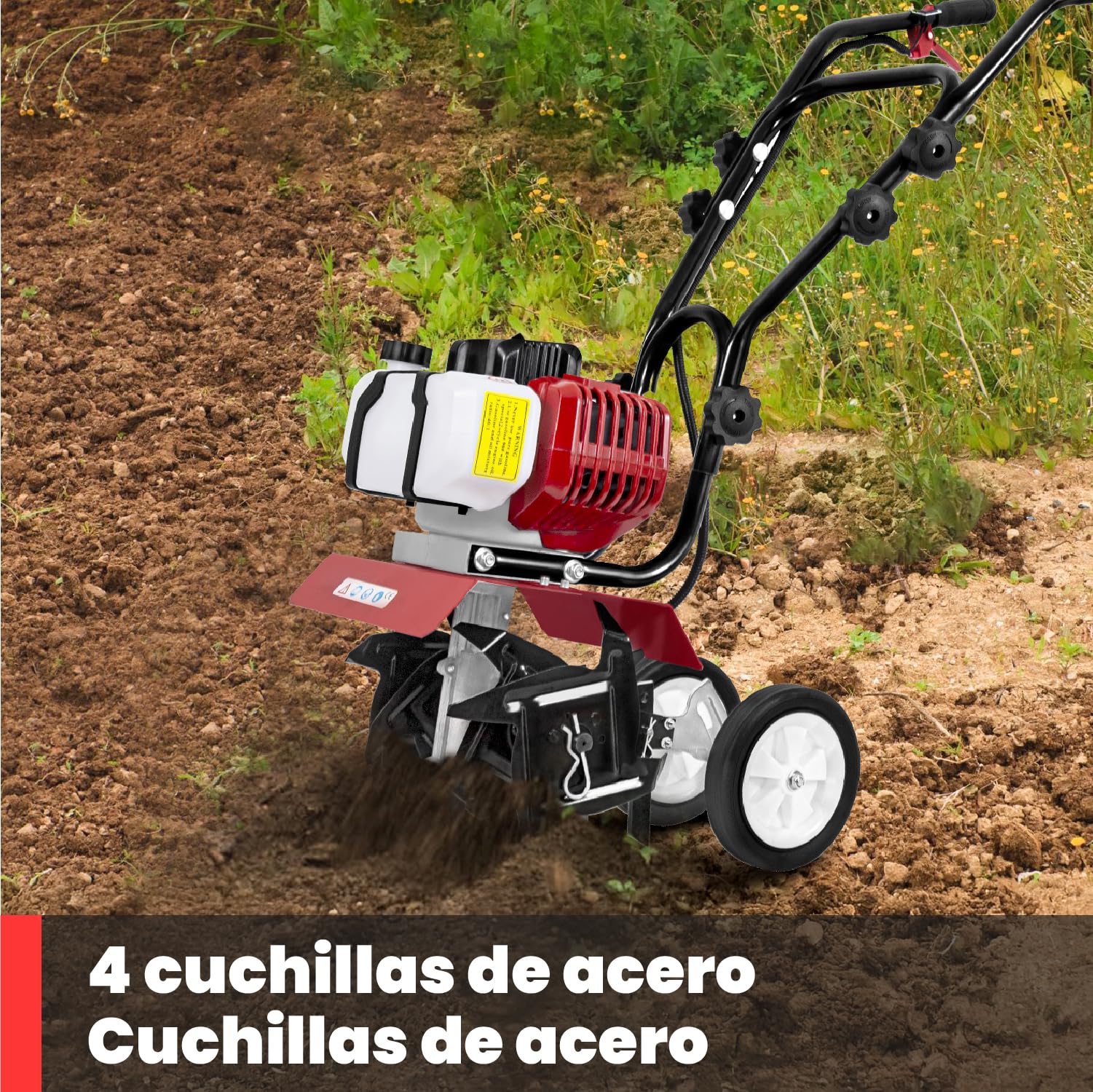 BU-KO 52CC Garden Tiller Engine 3HP 2 Tiempos Lawn Soil Cultivator Rotovator Motor Ligero Compacto Potente Sure Apretones Manijas Fabricadas para ser duraderas Dependiente - 1 AÑOS DE GARANTÍA