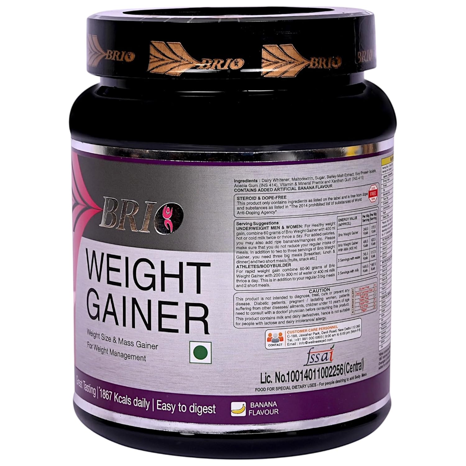 Brio Weight Gainer Powder | Easy To Digest I 1867Kcal Daily I 15g Protein Per 100gm | Banana Flavour (500Gm) Brio Weight Gainer Powder | Easy To Digest I 1867Kcal Daily I 15g Protein Per 100gm | Banana Flavour (500Gm)