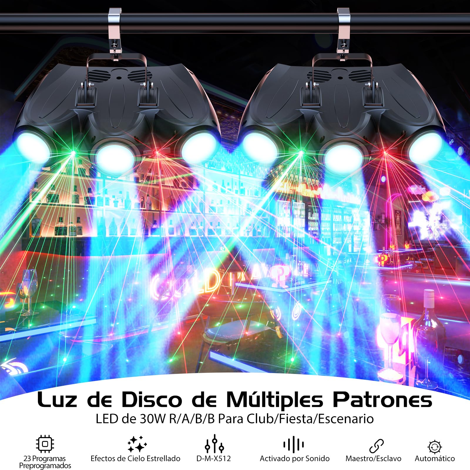 Lampada da Palco a 192 LED Luce da Festa, Luci da Discoteca con Effetti di Luci, Controllo Automatico/Sonoro/DMX/Faro Flash DJ con 23 Effetti di Luce, per Discoteca, Festa, Club, Palco, Bar