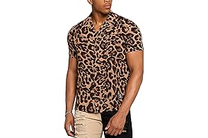 Men's Stylish Leopard Zebra Print Summer Button Down Casual Short Sleeve Shirt Top