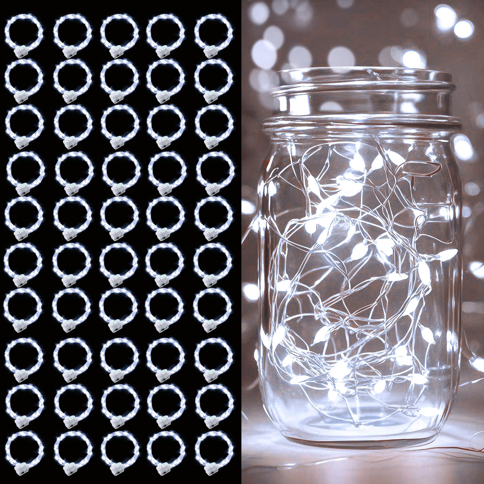 pozzolanas Confezione da 50 luci bianche a batteria, 2,1 m, impermeabili, con 20 LED, per casa, barattoli, feste, matrimoni, Halloween, decorazioni natalizie