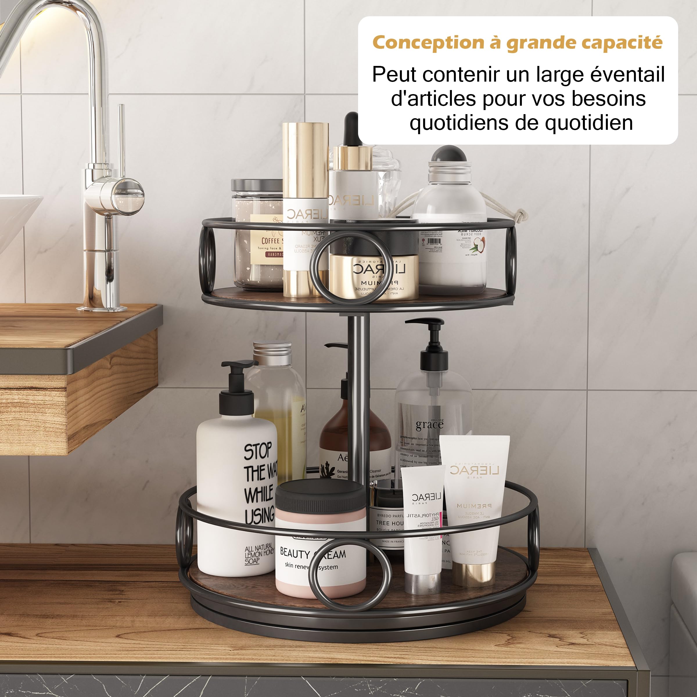 RoxNvm Plateau Tournant En Bois 23cm - Étagère à Épices Rotative Multifonction Pour Cuisine Et Placard