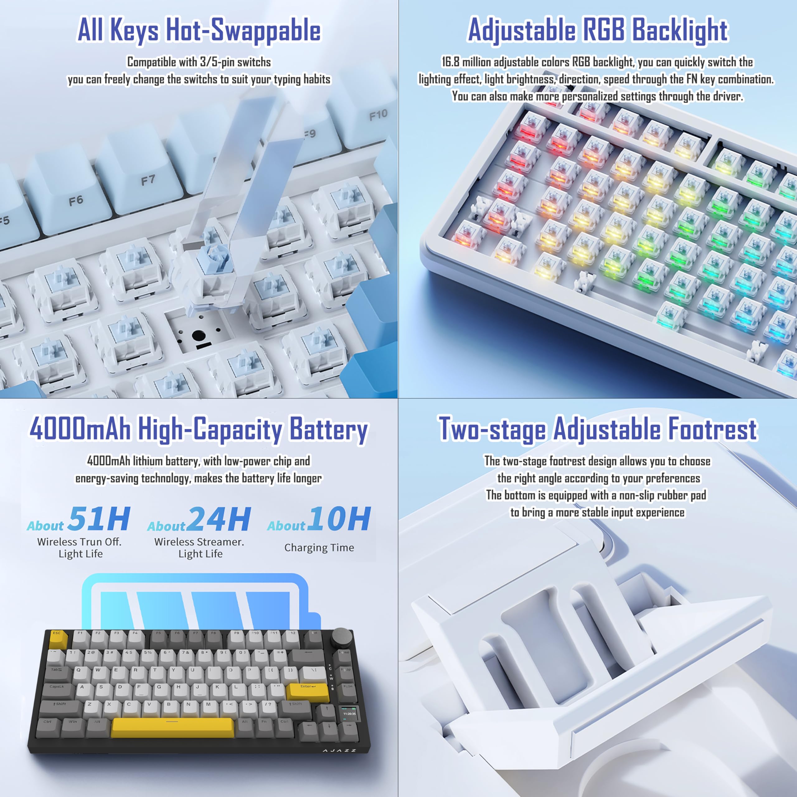 Amazon.com: AJAZZ AK820 Pro 75% Gasket RGB Wireless Mechanical