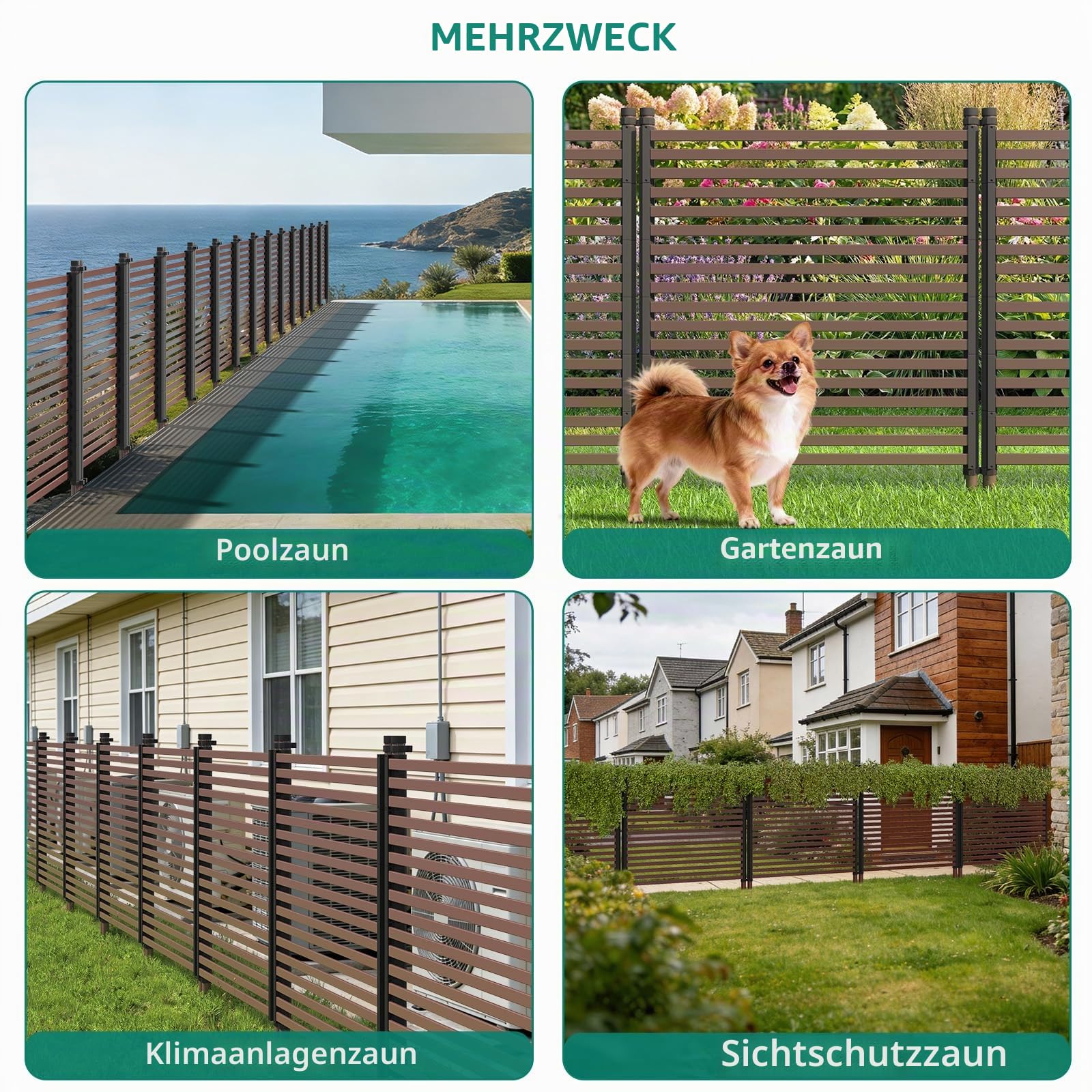 Metall Gartenzaun 3er Set 120x274 cm, braun, wetterfest rostfrei