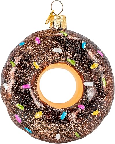 Old World Christmas Adorno soplado de vidrio de dona esmerilado de chocolate para árbol de Navidad