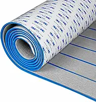 OCEANBROAD Pacote com 2 pisos para barcos com revestimento autoadesivo 3M de espuma vinílica acetinada de teca sintética para barcos, piso de iate, cinza com linhas de costura azul