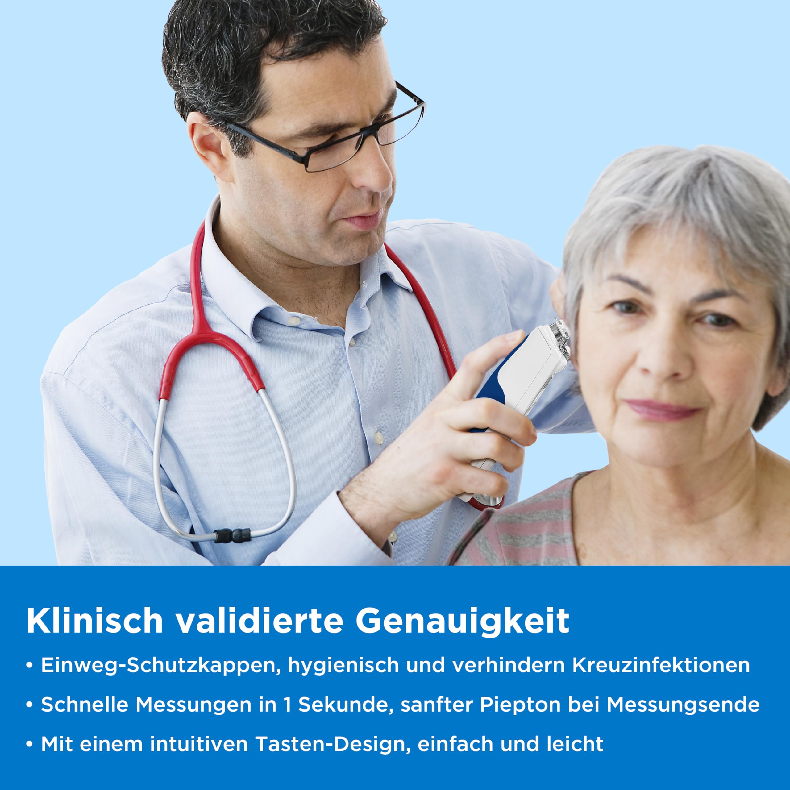 FORA IR20B Ohrthermometer mit bluetooth in medizinischer Qualität mit 16 Einmal-Schutzkappen, kleiner Eisenkopf- langlebig, Einfach zu säubern | Digitales Infrarot-Fieberthermometer mit Bluetooth, Aufbewahrungsstation, Auswurftaste, Farbanzeige und 10 Spe