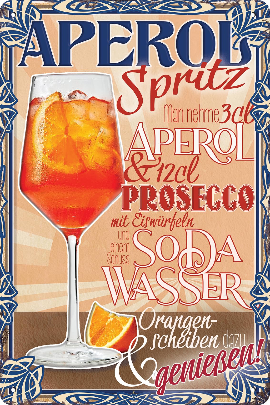 Luckylinde Aperol Spray Spritz Weatherproof Decorative Sign - Aperol Spritz - Liqueur With Prosecco - 30 X 20Cm