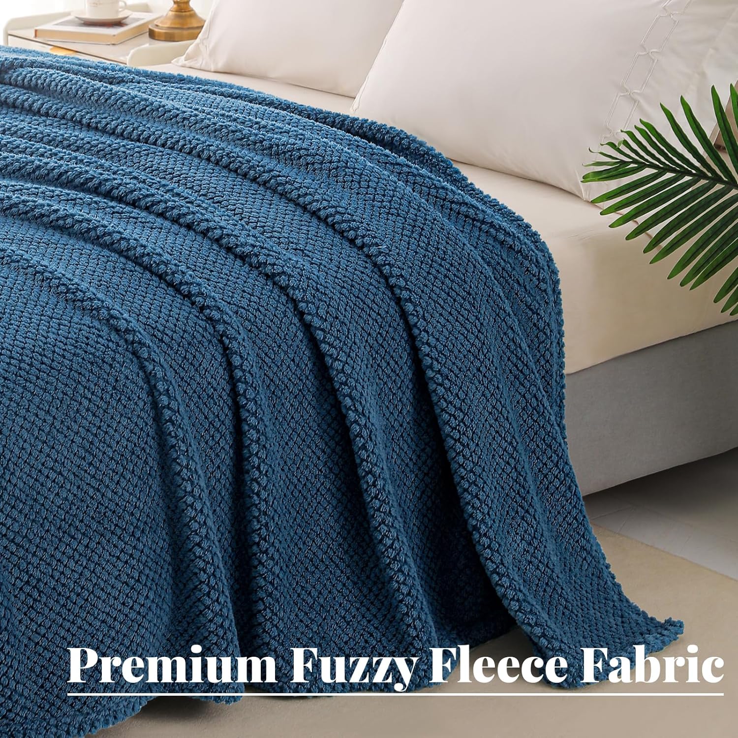 Whale Flotilla Extra Large Fuzzy Fleece Throw Blanket for Couch, 50x70 Inch Fluffy Warm Soft Jacquard Blankets for All Season, Lightweight and Cozy, Navy Blue - Image 2