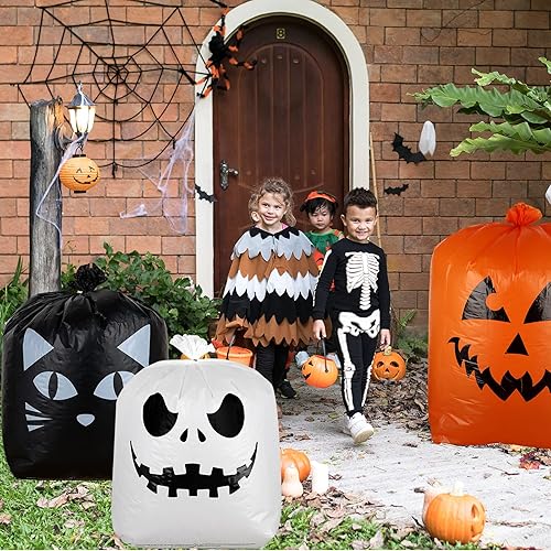 Giiffu 9-Pack Halloween Leaf Bags with Twist Ties – Heavy Duty Pumpkin Yard Waste Bags for Lawn, Garden, Porch, Indoor & Outdoor Halloween Decorations