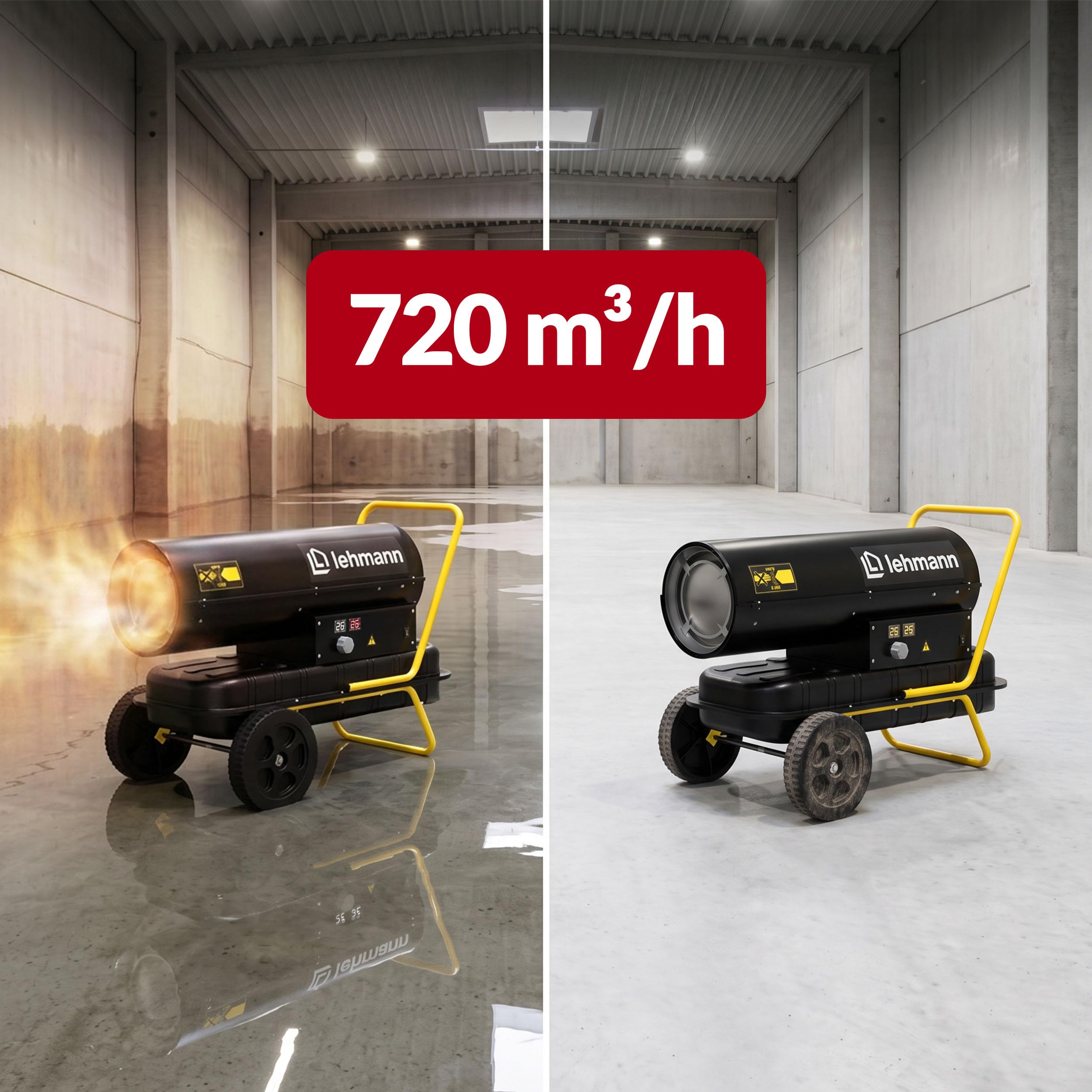 LEHMANN Nagrzewnica Olejowa 30 kW, Nagrzewnica Diesla 720 m³/h, Nagrzewnica Nadmuchowa, Budowlana, na Olej Napędowy lub Naftę, Termostat, 22 l, Warsztat, Budowa, Magazyn