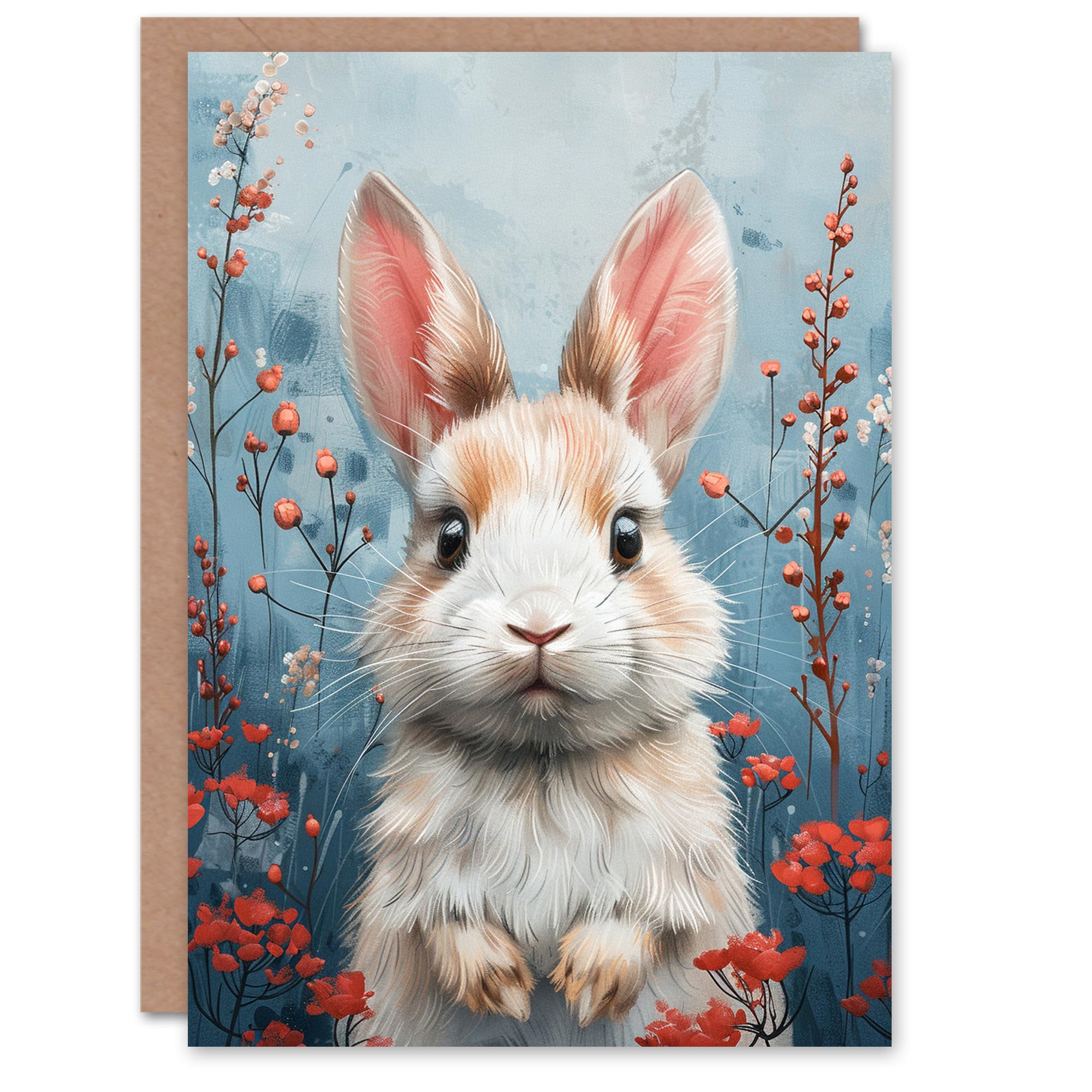 Artery8 Birthday Card Cute Bunny Rabbit and Red Wildflowers For Son Daughter Girl Boy Kids Happy Card