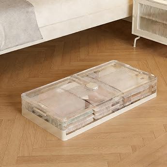 Under Bed Storage Box, Foldable, With Casters, 32.3 x 15.9 x 5.9 inches 82 x 40 x 15 cm, Foldable, Storage Case, Easy Assembly, Stackable, Under the Bed, Transparent Storage Case, Dustproof, Moisture-Proof, Futon, Clothes Storage Box, Thin, With Casters, Clear Box, Clothes Storage, Gap Storage, Fashionable