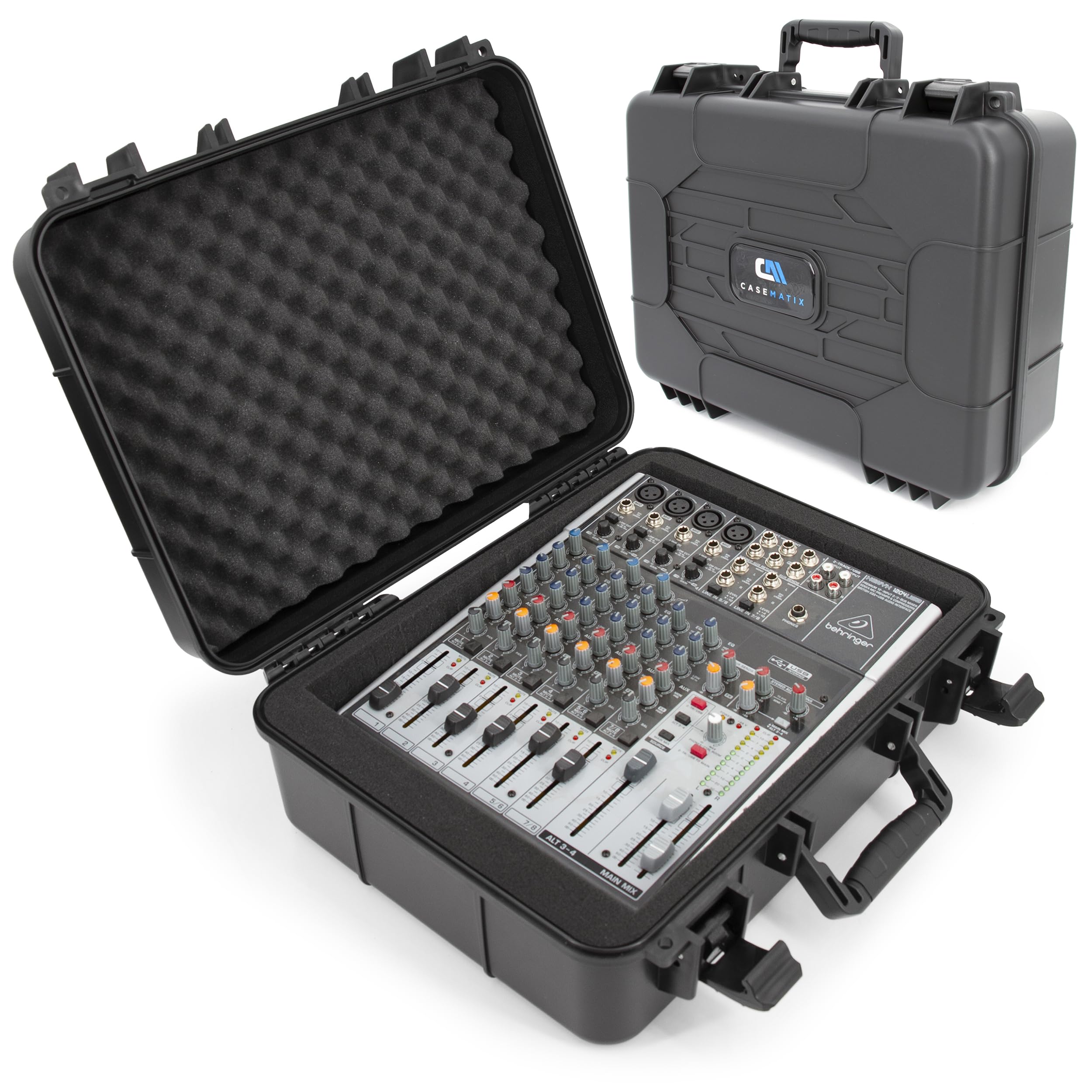 CASEMATIX 16" Hard Shell Audio Mixer Travel Case β Protective Carry Case Compatible with Behringer Xenyx X1204USB, 1204USB, 1202FX, 1202, 802, QX1202USB, 1002 Fits Models 14.5" x 10.5" x 4.5" MAX