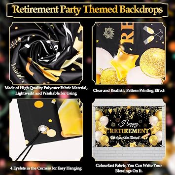 57 PCS Retirement Party Decorations Kit With Happy Backdrop, Banner, Officially Retired Sash, We Will Miss You Balloons, Theme Hanging Swirls and Cupcake Toppers