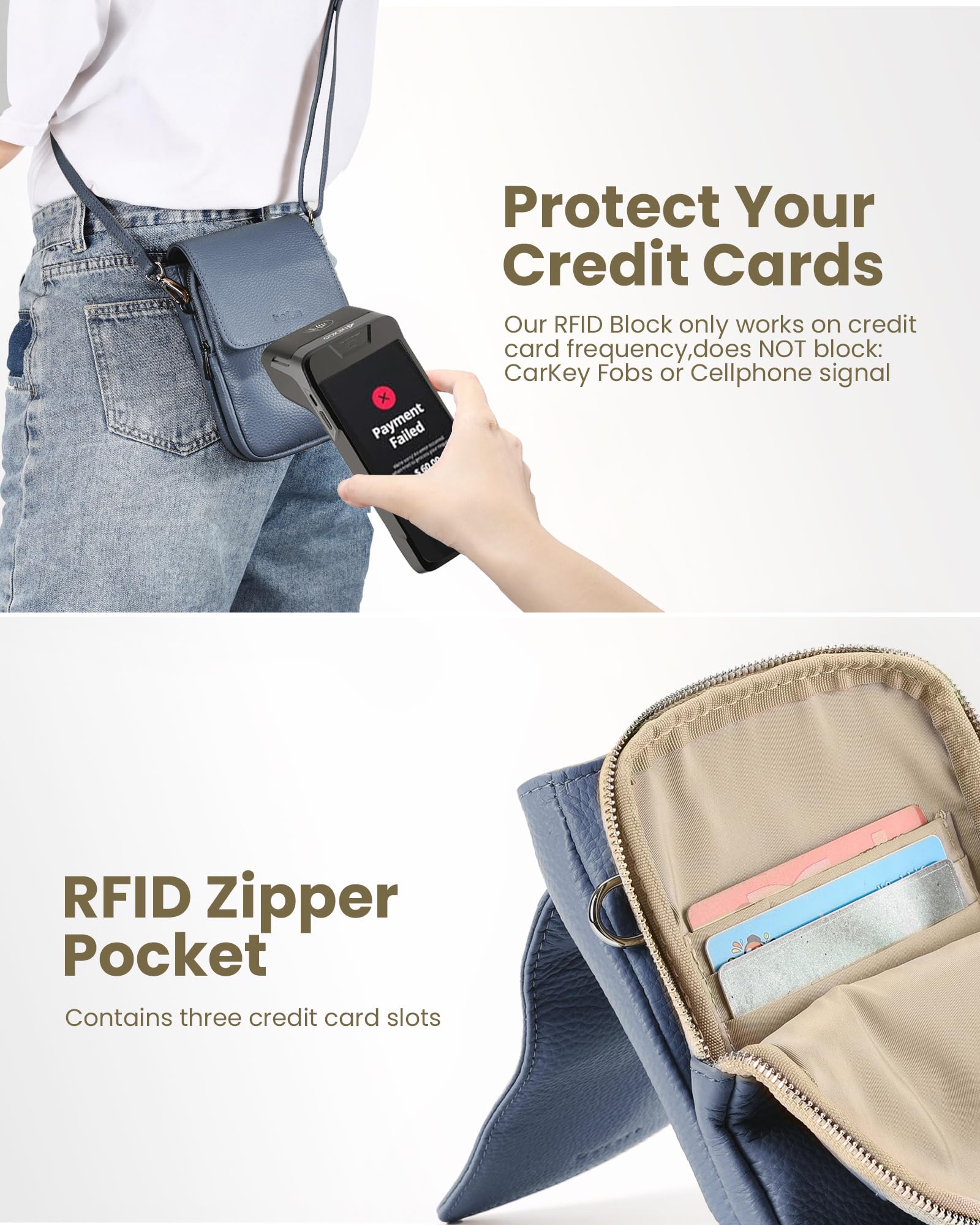 befen Bolso Bandolera Mujer Pequeño de Cuero Genuino Bloqueo RFID Bolso Bandolera Móvil, Bolso Cruzado para Teléfono Celular
