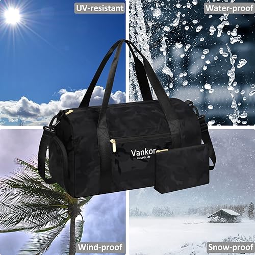 Miniatura 7 de Bolsa de gimnasio para mujer con compartimento para zapatos, impermeable, bolsa de lona deportiva para viajes, fin de semana, llevar en la playa,