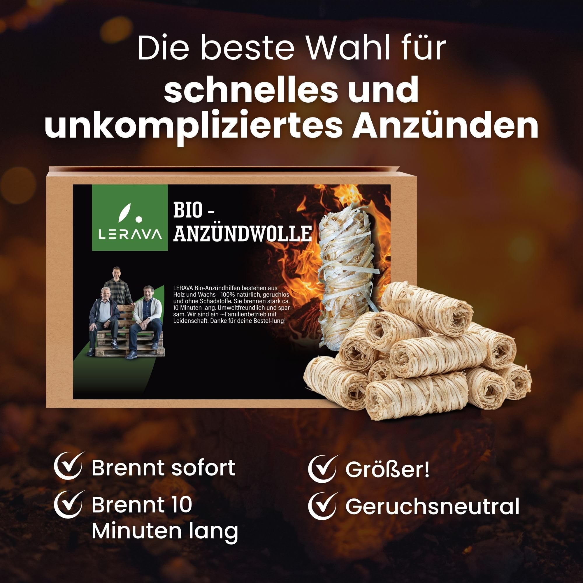 LERAVA® Anzündwolle (14kg ca. 1150 Stück) Natur Kaminanzünder & Grillanzünder - Ofenanzünder aus Holzwolle - Perfekter Anzünder für Kamin, Grill & Ofen - Umweltfreundliche Feueranzünder, Holzanzünder