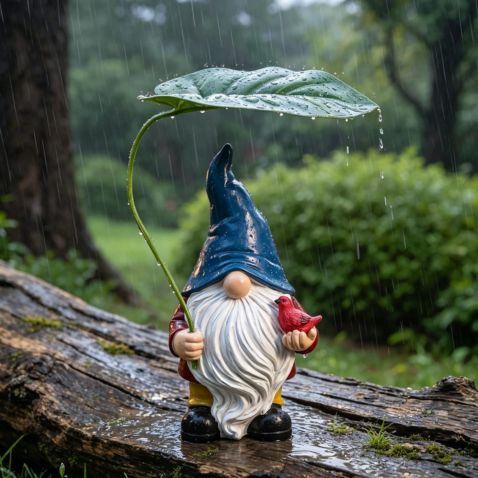 Garden Gnome Statue Decoration with Leaf Umbrella, 6” garden gnomes for Indoor Outdoor Home Patio Yard Lawn, Figurine Ornament for Gnome Lovers & Garden Enthusiasts, Mom, Women (Blue Male)