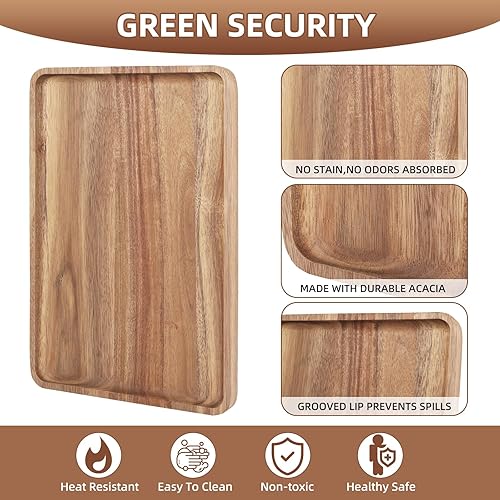 Miniatura 3 de 2 bandejas rectangulares de madera de acacia maciza, tableros de madera natural para bar, café, fiesta, 13 x 9 pulgadas (color tronco de madera)