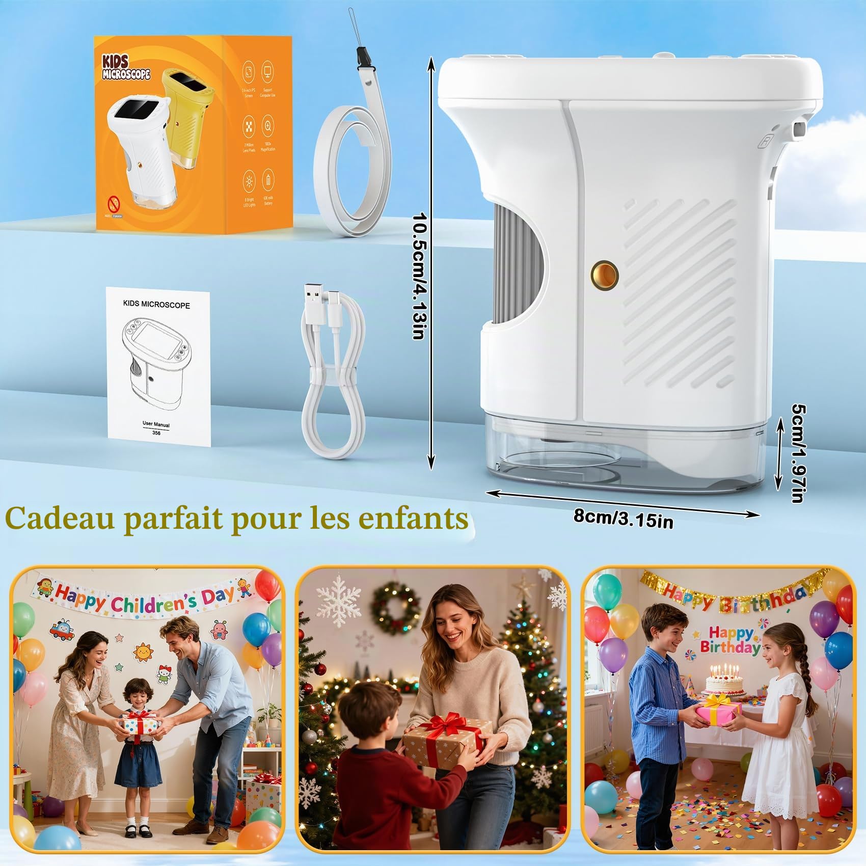 GlobalCrown Microscope Enfant electronique, Microscope numérique de Poche Petit Scope,200x loupe microscopique Portable,Jouet éducatif Scientifique pour garçons Filles de 3 4 5 6 7 8 9 Ans Cadeau