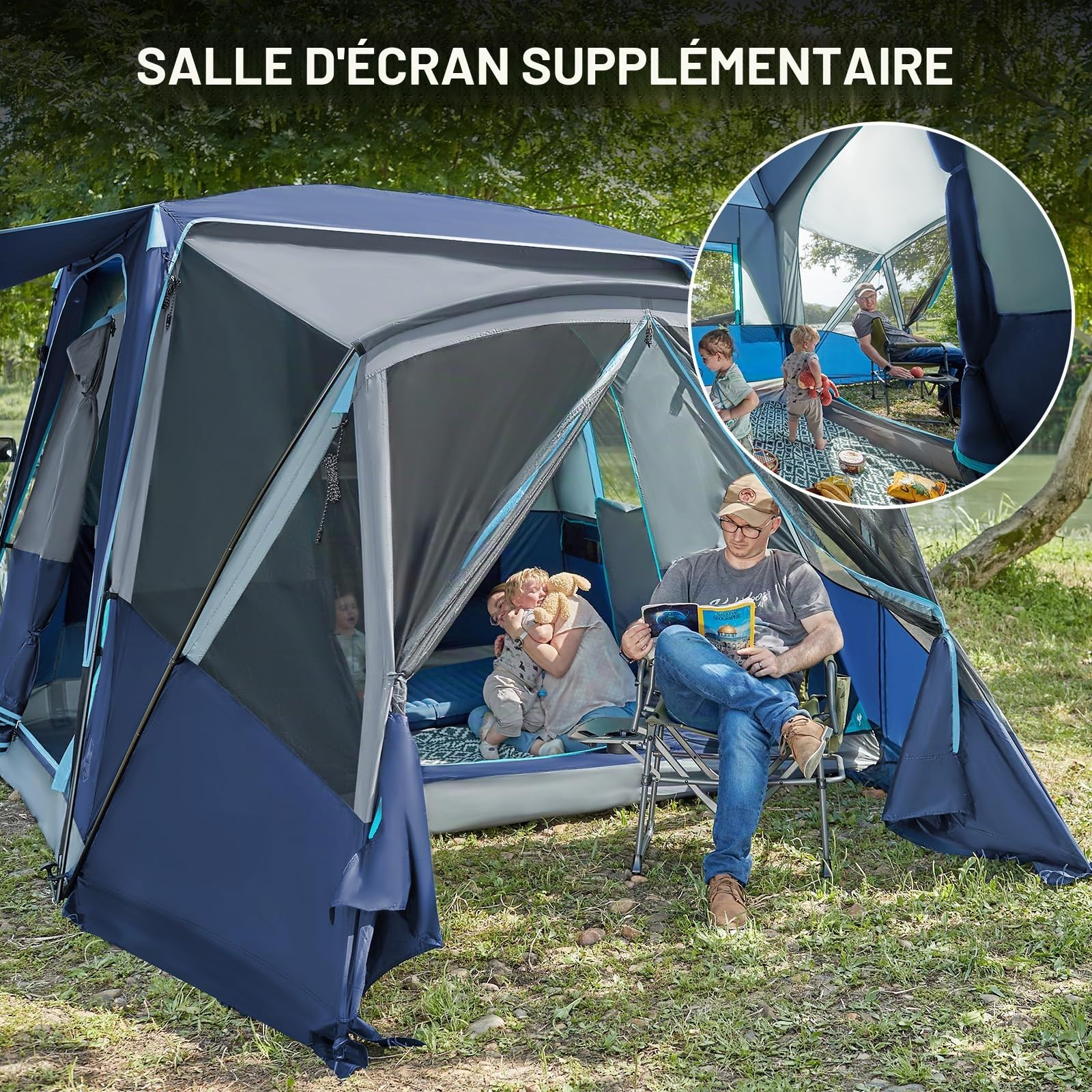 TIMBER RIDGE Tente Arrière SUV pour 5 Personnes avec Verranda Mesh Auvent Couverture de Pluie et Sac de Rangement Tente de Camping pour Van/Voiture 397x305x220 cm