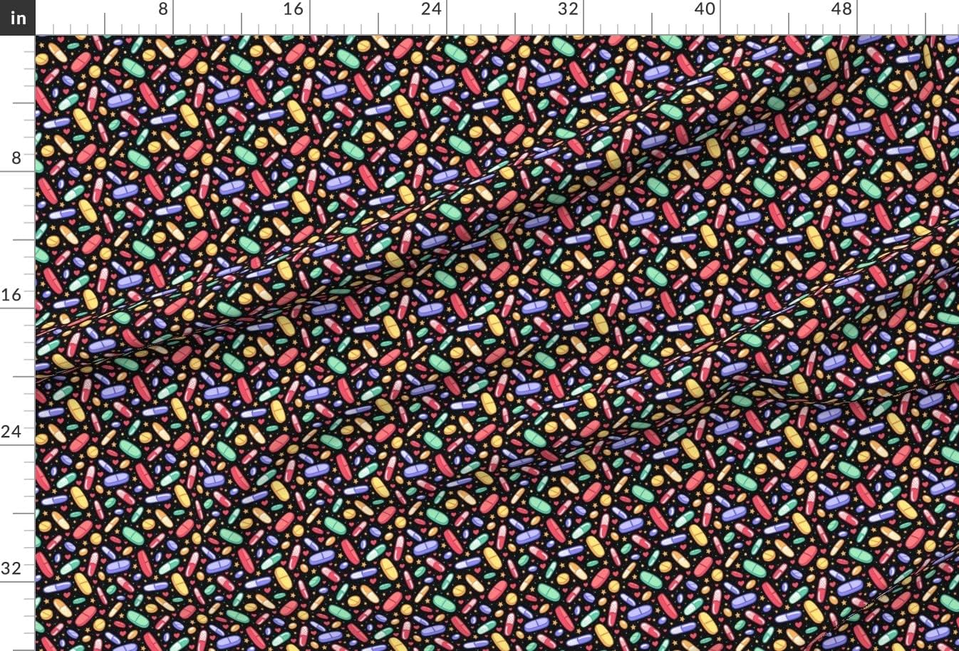 Spoonflower Fabric - Colorful Pills Black Doctor Medical Nurse Medicine Hospital Printed on Minky Fabric by The Yard - Sewing Baby Blankets Quilt Backing Plush