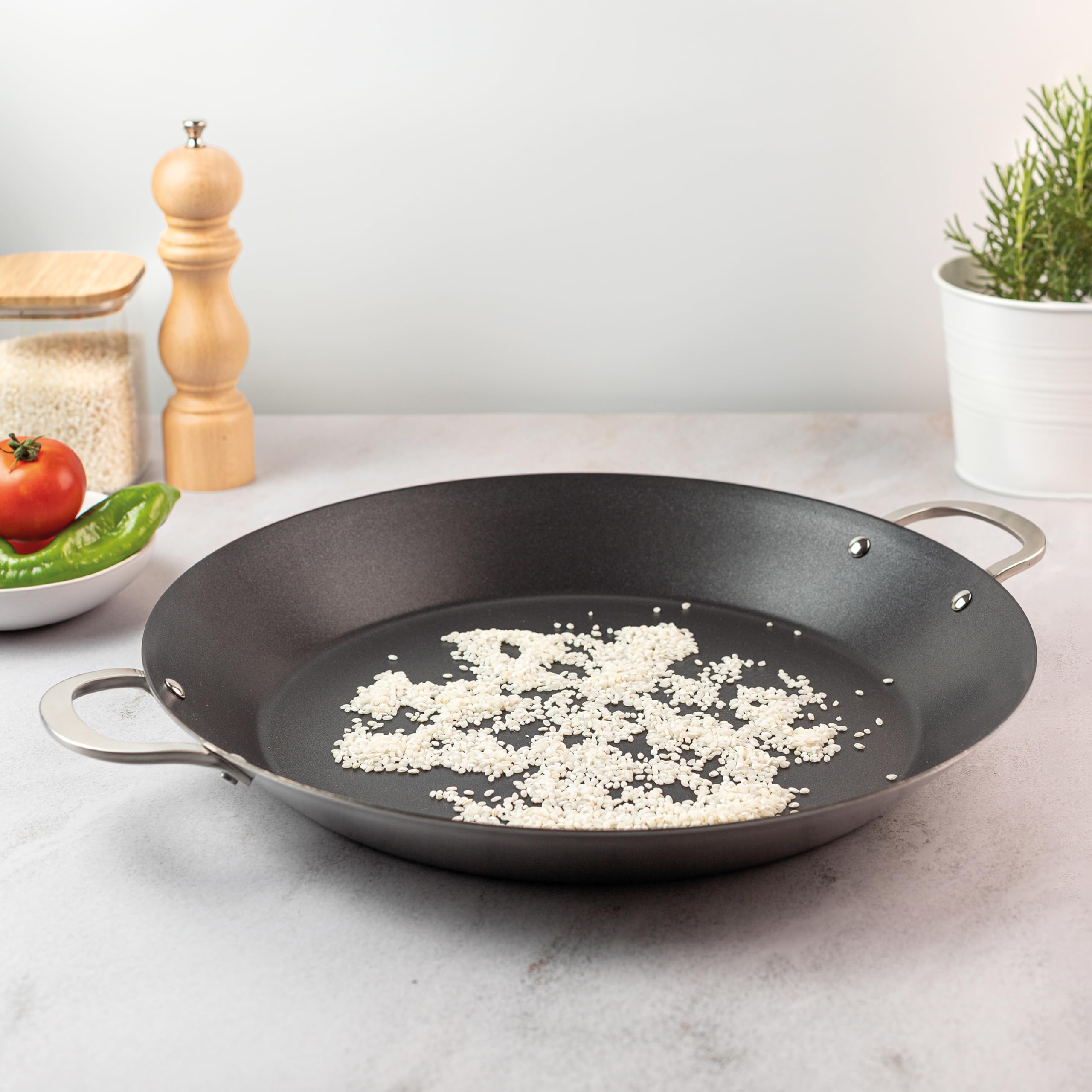 LACOR - 60833 - Plat Paella Induction, Poele Paella TriChef, Technologie TriLayer, Antiadhésif Quantanium, Poignées Inox, Induction, 5 Portions, Nettoyage Facile, ø 34 cm et Hauteur 5 cm