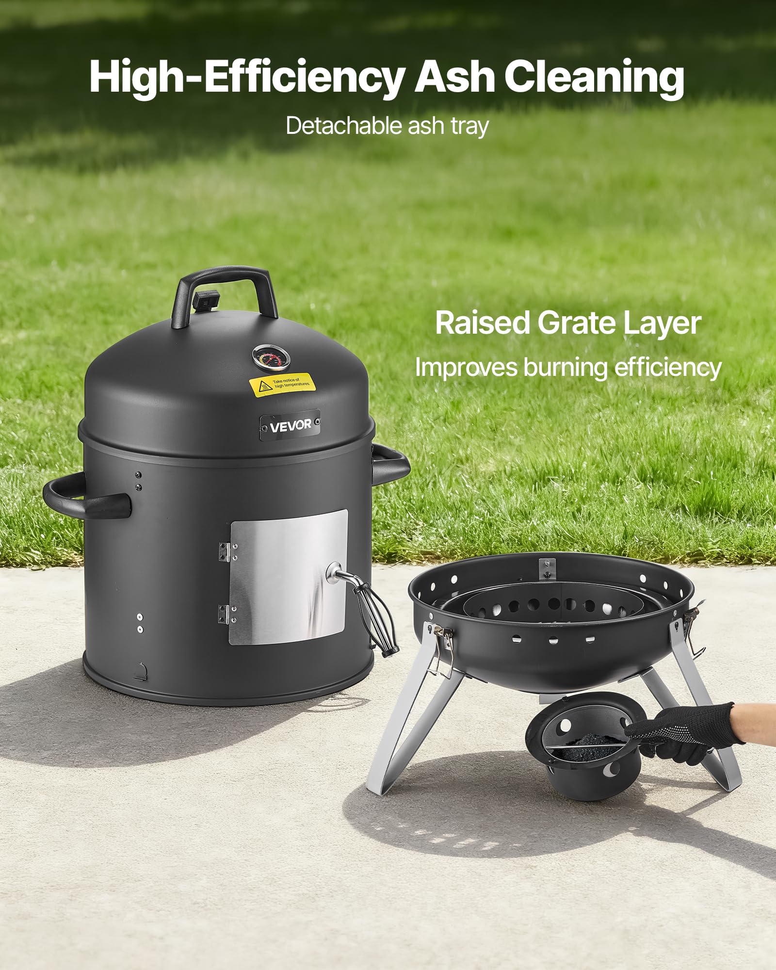 VEVOR Räuchertonne, 40 cm vertikaler Holzkohlegrill, beschichteter Stahlgrill mit 2 Grillrosten, Thermometer, Lüftungsöffnungen & herausnehmbarer Ascheschale, BBQ Räucherofen für Grillpartys