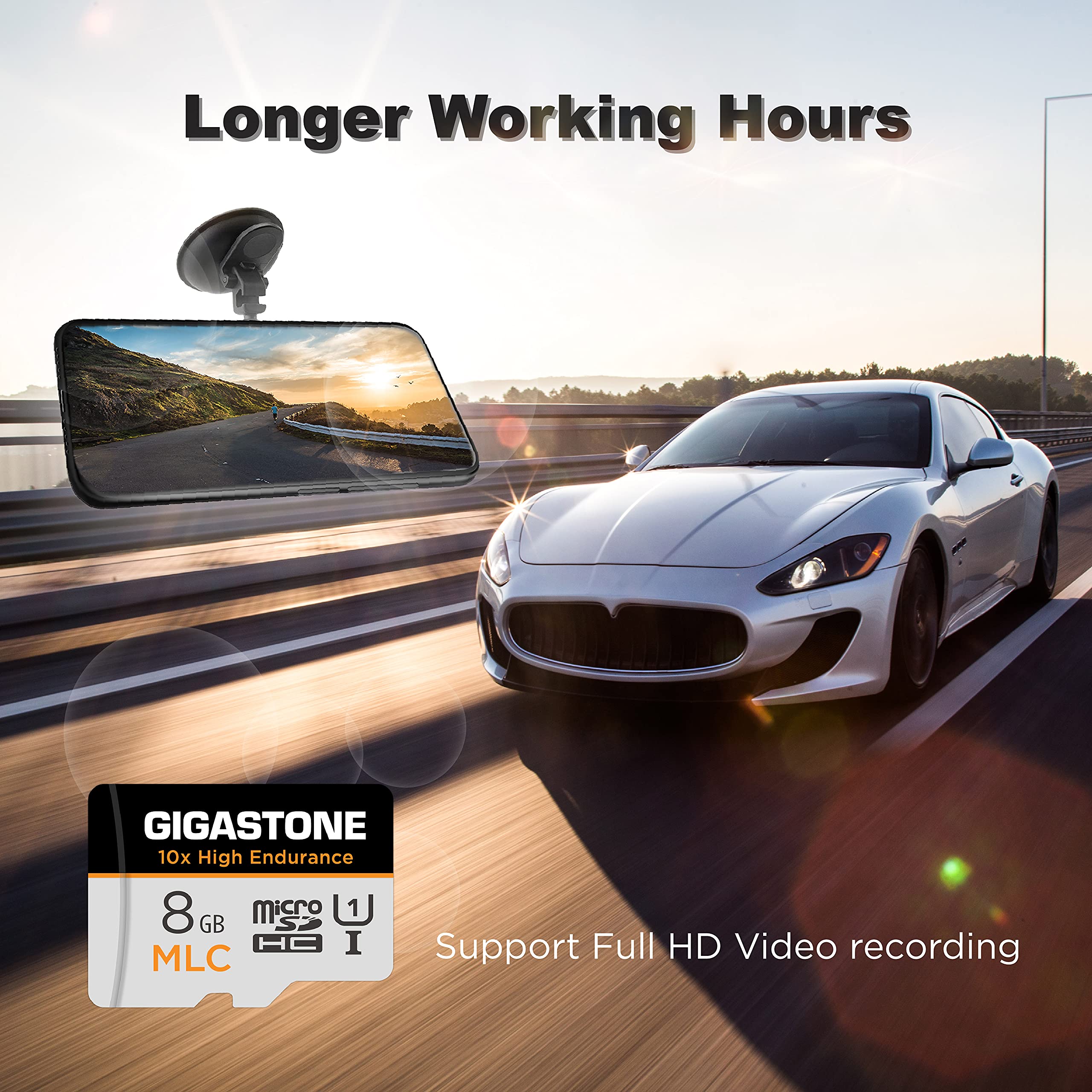 [10 x Alta Resistenza] GIGASTONE MLC Micro SD 8GB, Set da 5, 10x High Endurance, 8 GB per Telecamera Sorveglianza, Gopro, Dashcam, Lettura fino a 90 MB/s. Per video 4K, U1 C10 + Adattatore SD