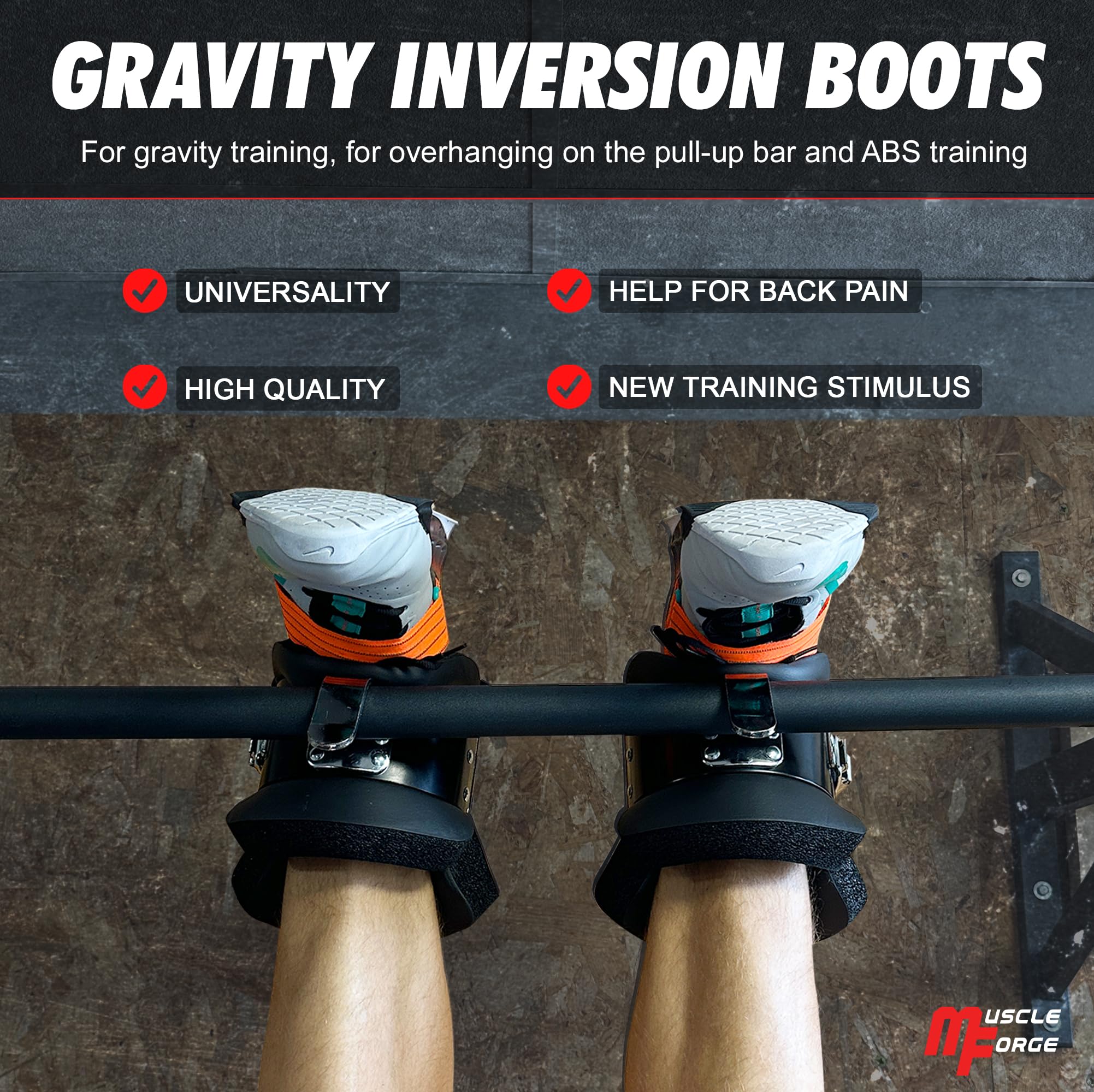 Gravity Boots – Bottes d’inversion pour barre de traction, 150 kg – Mousse 3 cm confort – Crochets acier sécurisés – Soulagement dos, étirement colonne, gainage abdos, ajustement universel