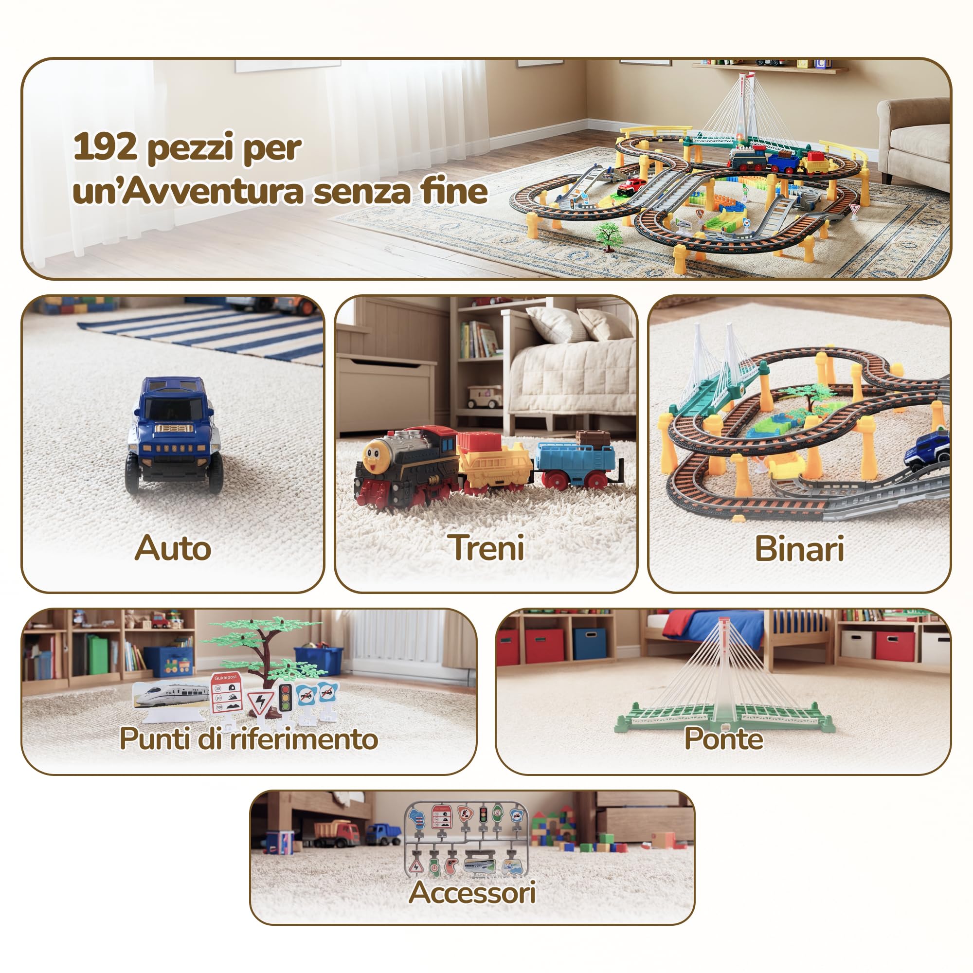 Kinderplay Trenino Elettrico per Bambini 2 in 1 con Pista da Corsa – Set 192 Pezzi con Luci e Suoni – Gioco Creativo 3+ – Binari 89x69 cm, Lunghezza Totale 700 cm, KP0635